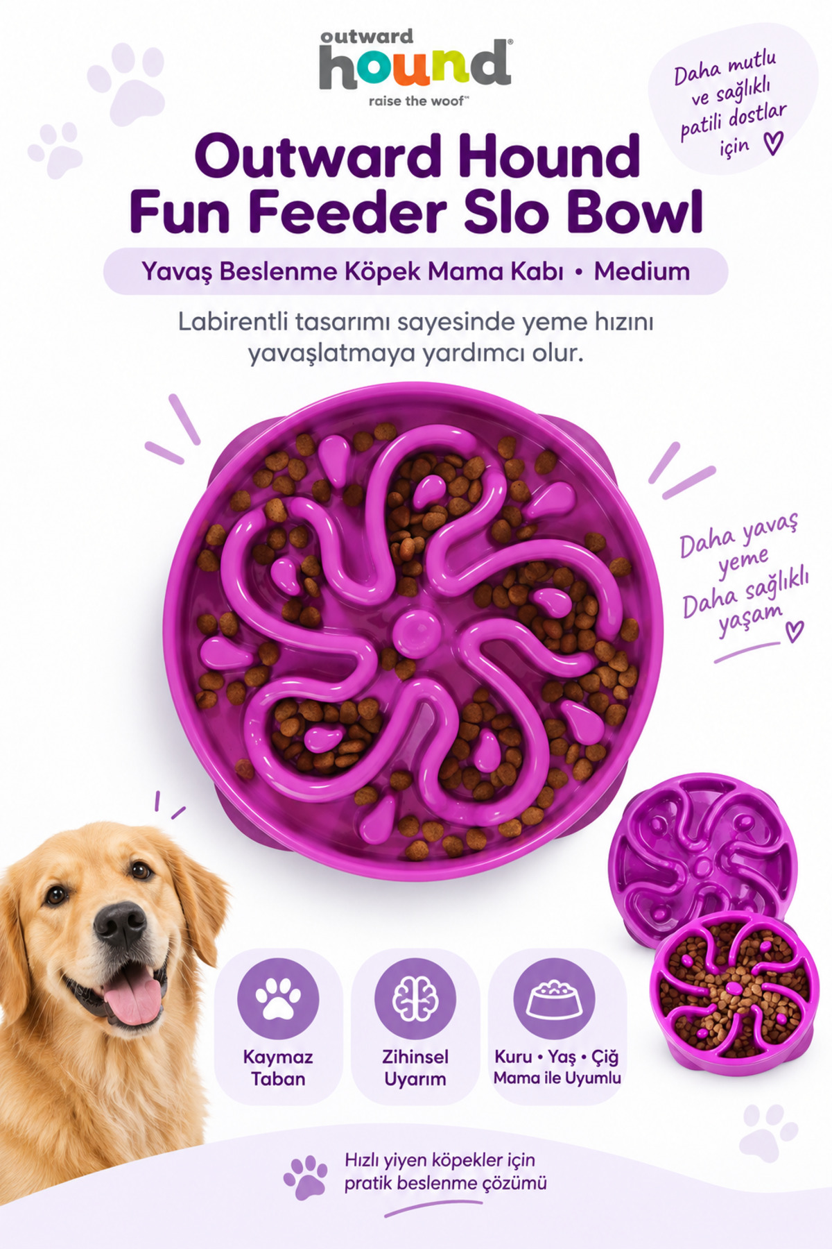 کاسه غذای سگ برای تغذیه آهسته، اوت‌وارد هاوند Outward Hound Fun Feeder Slo Bowl مدل PG1626، متوسط