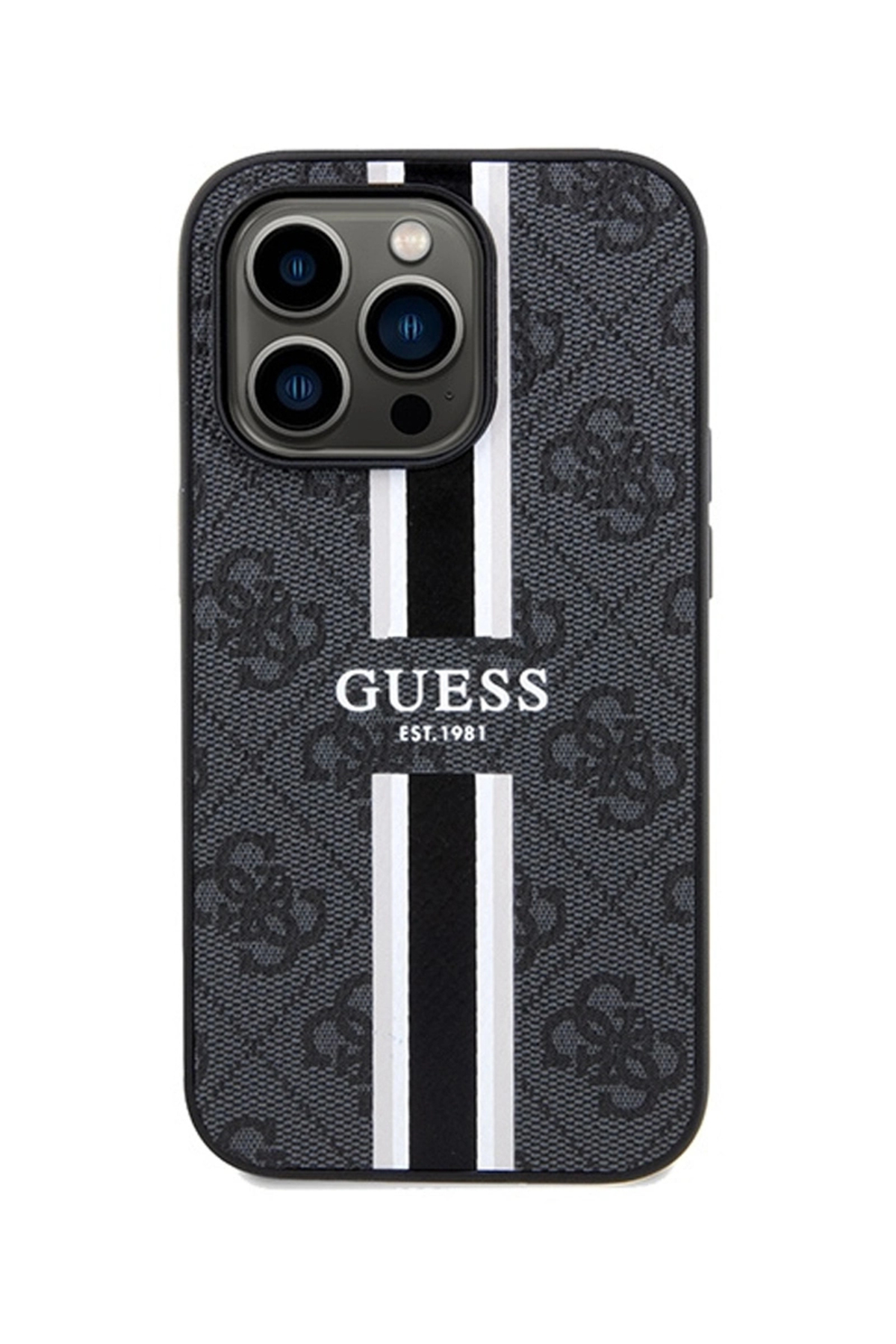 کاور و قاب IPHONE 15 PRO CASE GUESS LICENSED MAGSAFE CHARGING دارای طرح برجسته راه 4G جلد دار مشکی اورجینال Guess