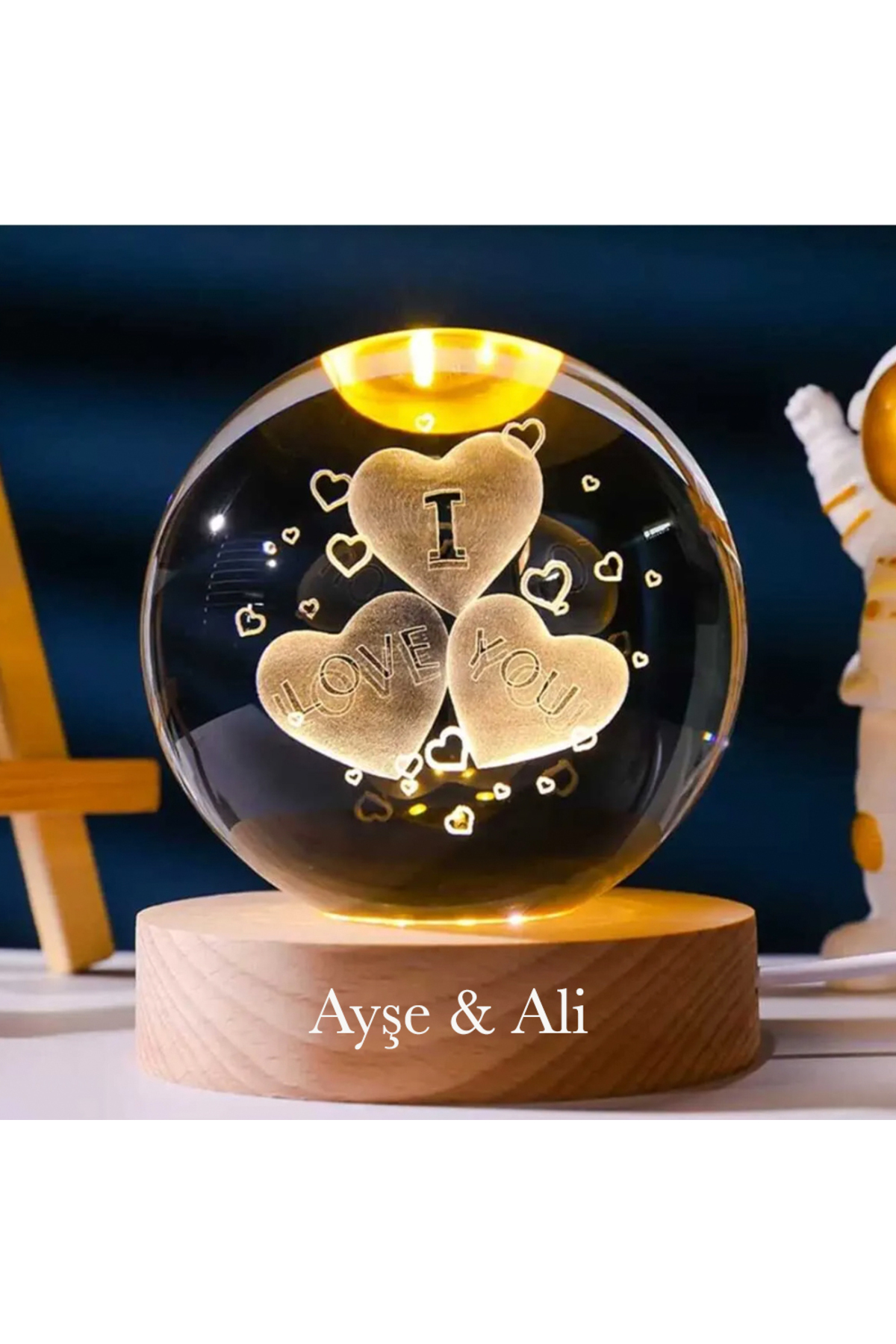 گوی برفی گلاب شیشه ای شخصی شده برای روز ولنتاین 'I LOVE YOU' HEART GLASS 8 6CM از ترکیه keyfim shop