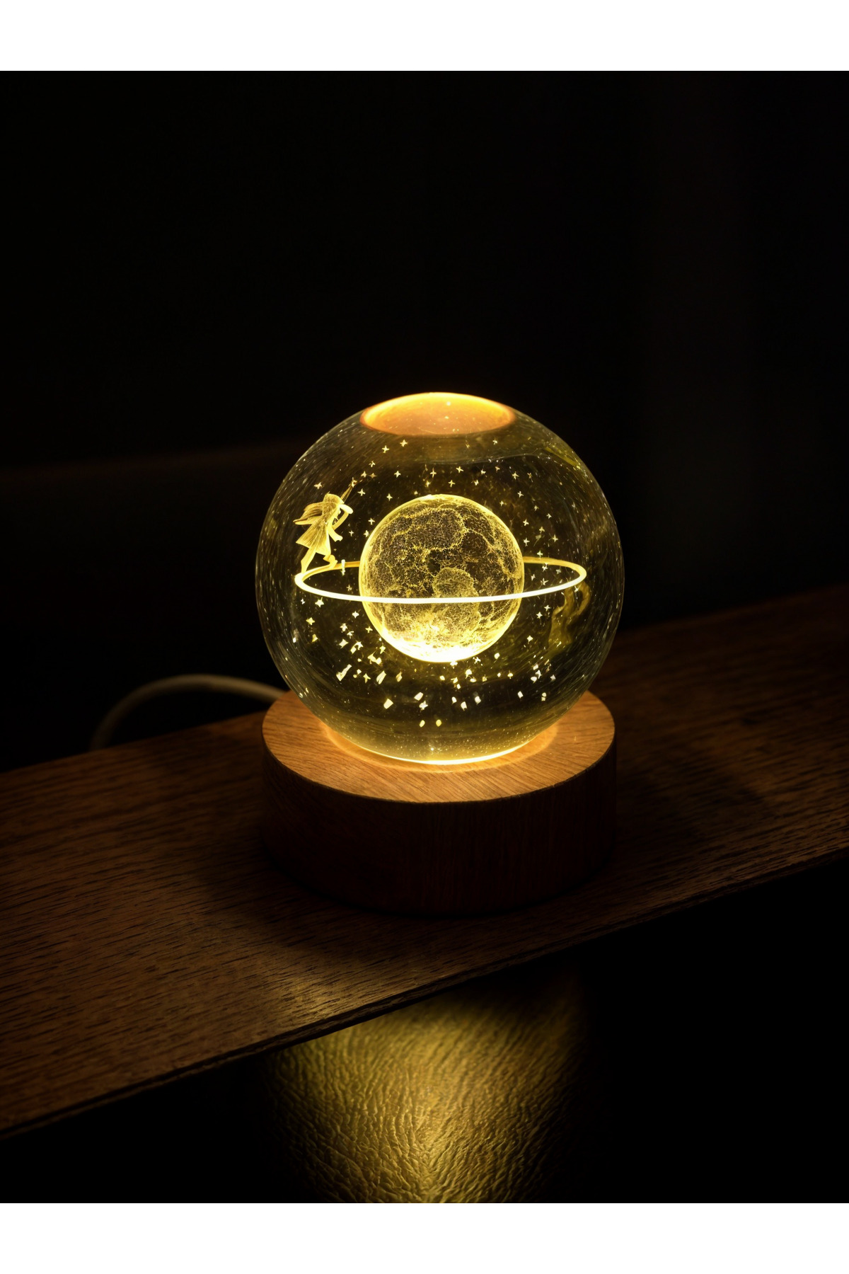 گوی برفی تغییر رنگ RGB LED روشن زحل دختر شیشه ای گلوب کریستال سیاره کره هدیه ولنتاین از ترکیه CAPSULE