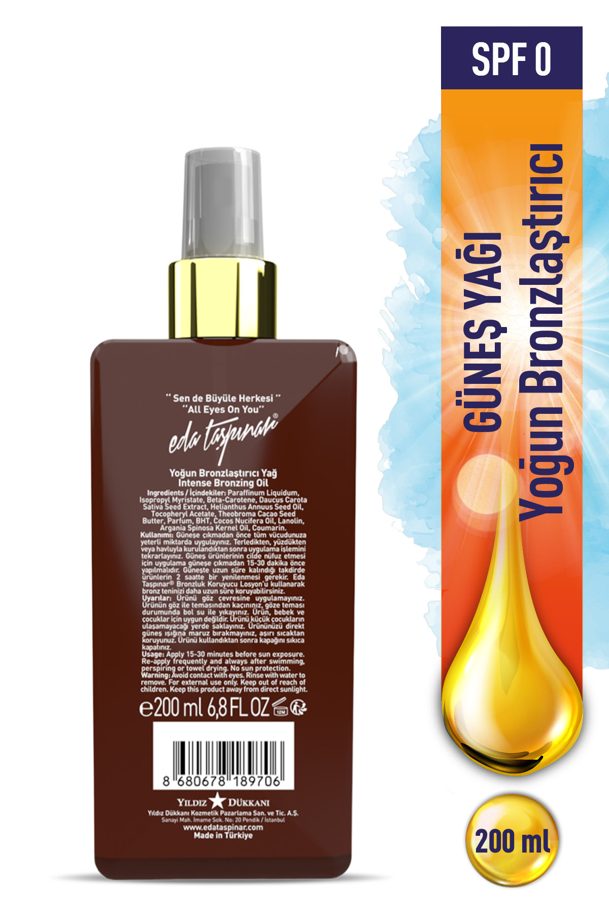 برنزه کننده پوشش اسپری روغن فشرده 200 میلی لیتری Eda Taşpınar