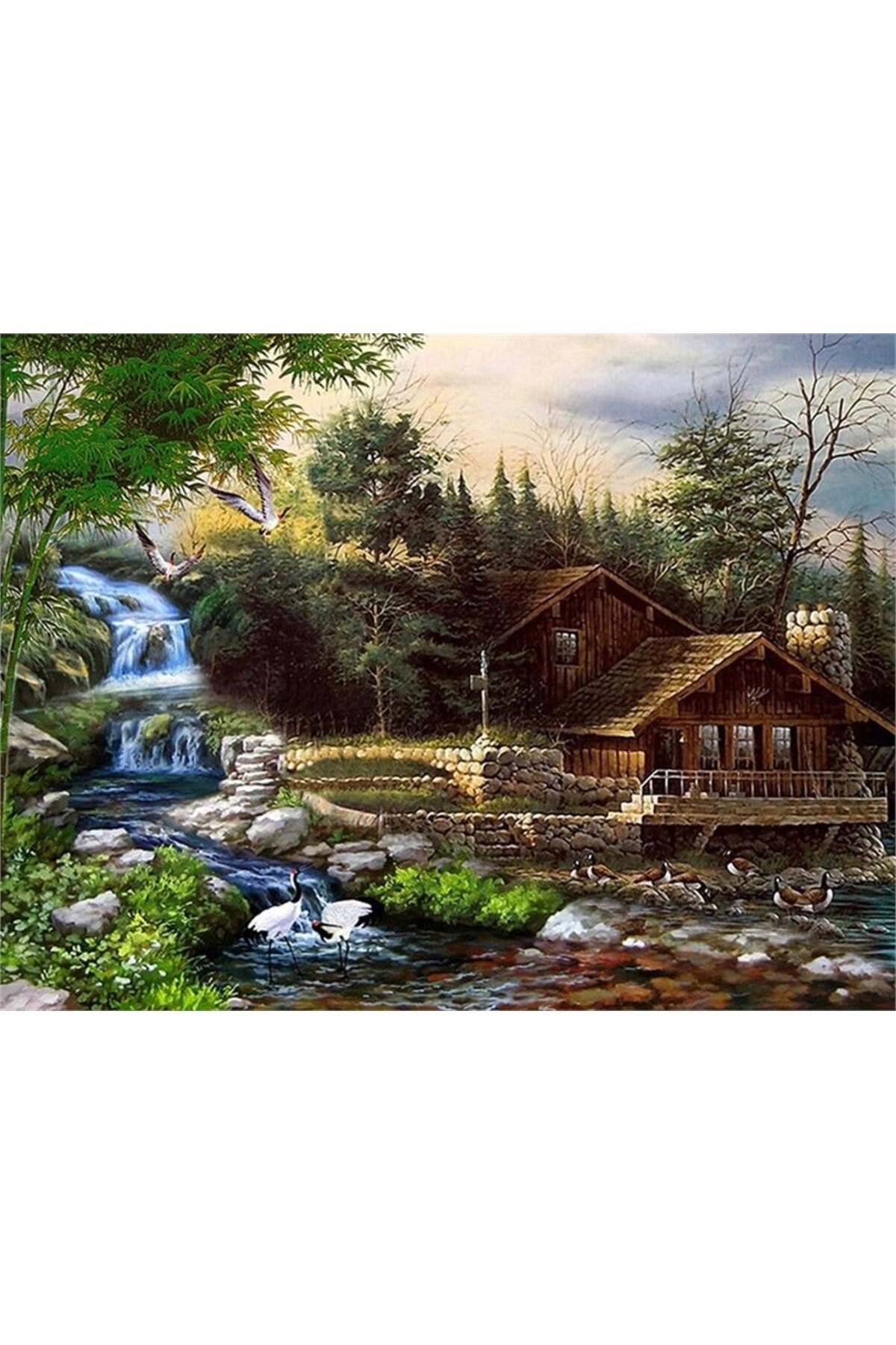 پازل در امتداد جریان و خانه چوبی PIXART ART DIAMOND PAINTING 66 51 Genel Markalar