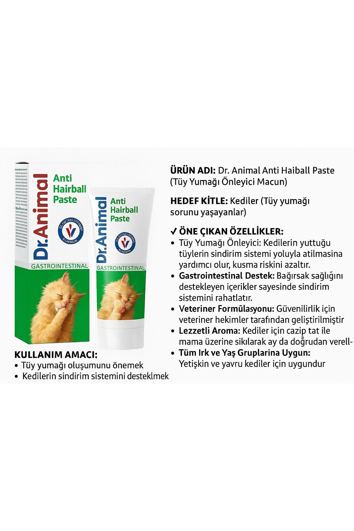 مکمل خمیری گربه دکتر انیمال Dr. Animal ضد گلوله مو و گوارشی
