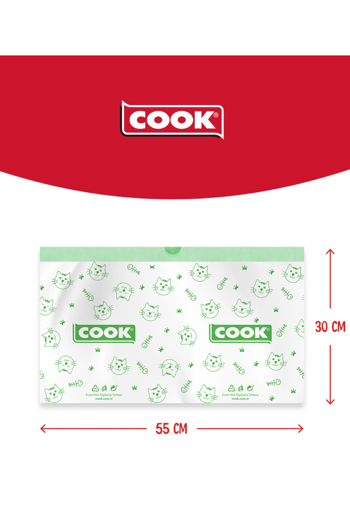 کیسه جمع‌آوری فضولات گربه کوک COOK، بنددار با رایحه صابون، ۲۰ عددی