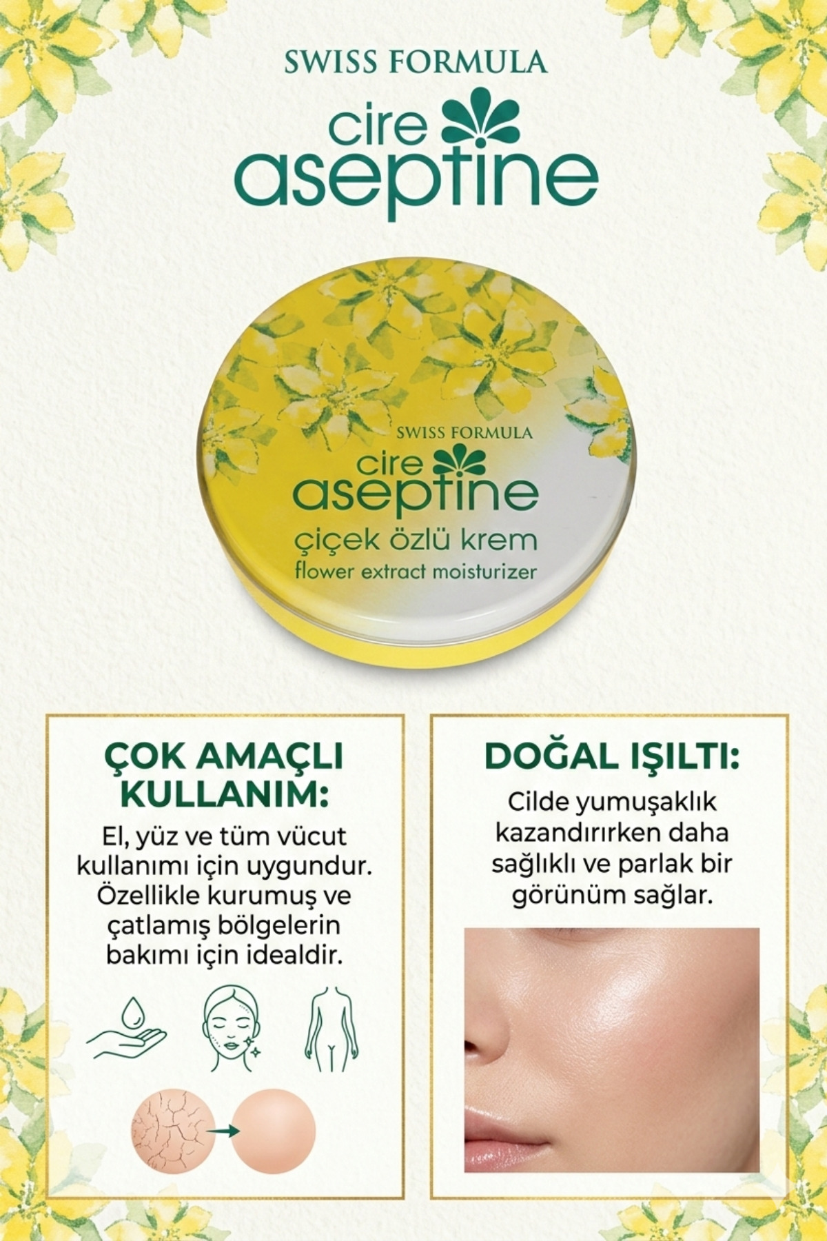 کرم بدن با عصاره گل در قوطی فلزی 250 میلی لیتر مناسب برای مراقبت از پوست CIRE ASEPTINE
