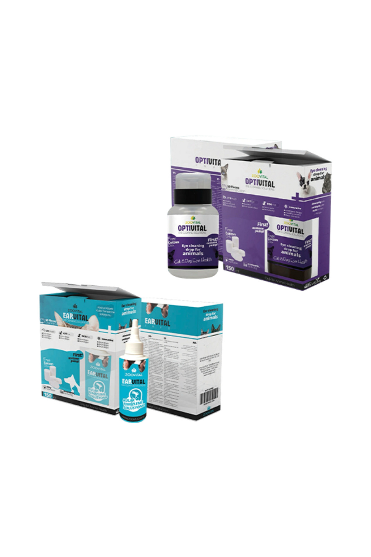 ست محلول پاک‌کننده چشم و گوش گربه و سگ زوویتال Zoovital، هرکدام ۱۵۰ میلی‌لیتر، مدل OPTİEAR2