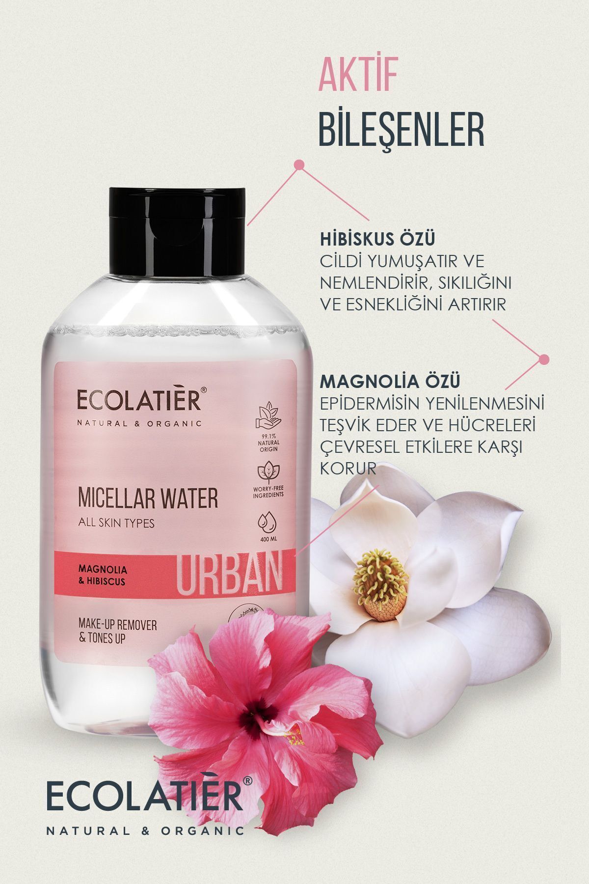 پاک کننده آرایش میسلار مرطوب کننده 400 میلی لیتر مناسب برای تمام انواع پوست ECOLATIER