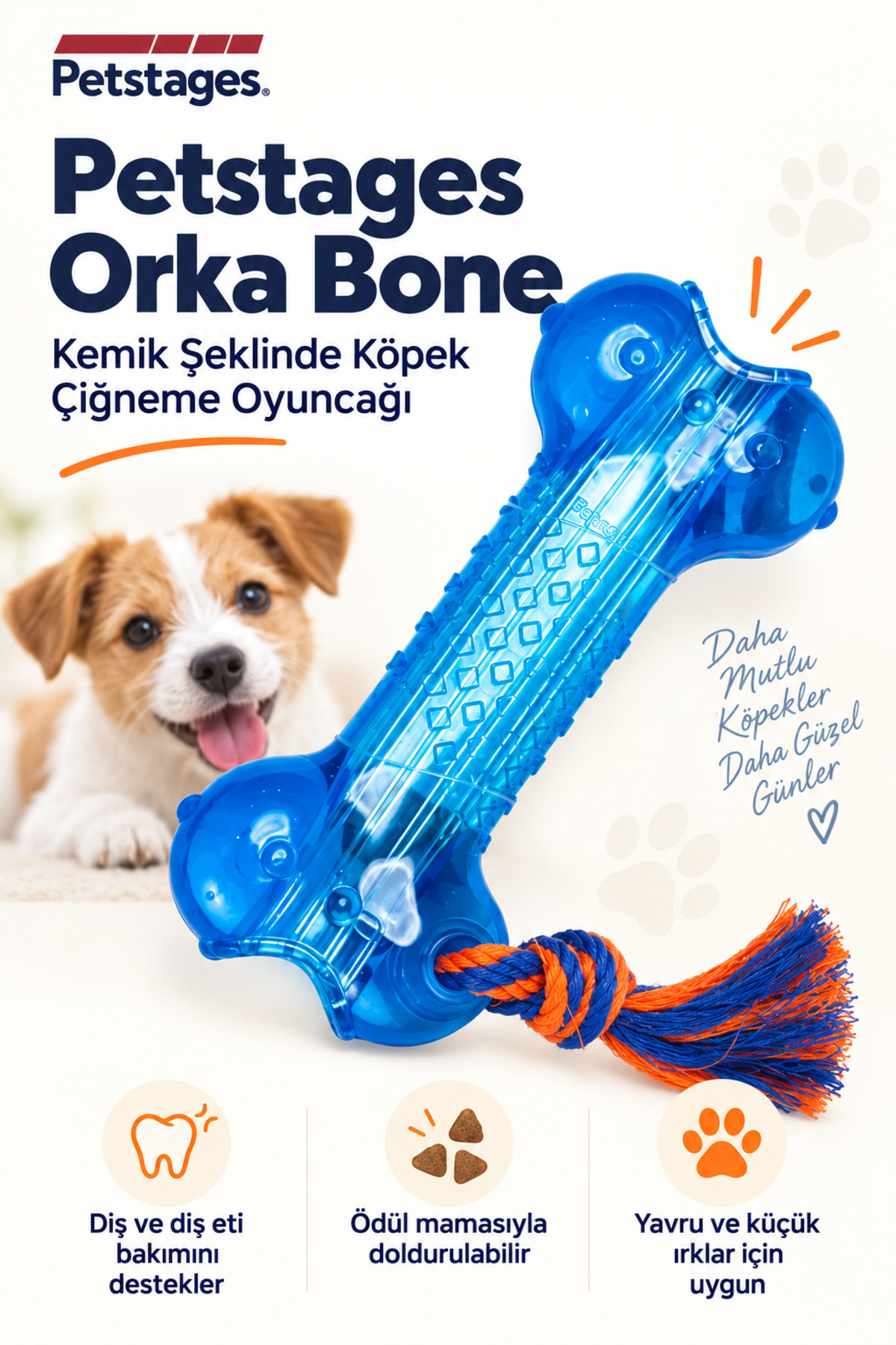 اسباب‌بازی جویدنی استخوانی سگ پت‌استیجز PetStages Orka Bone مدل PG1469 آبی