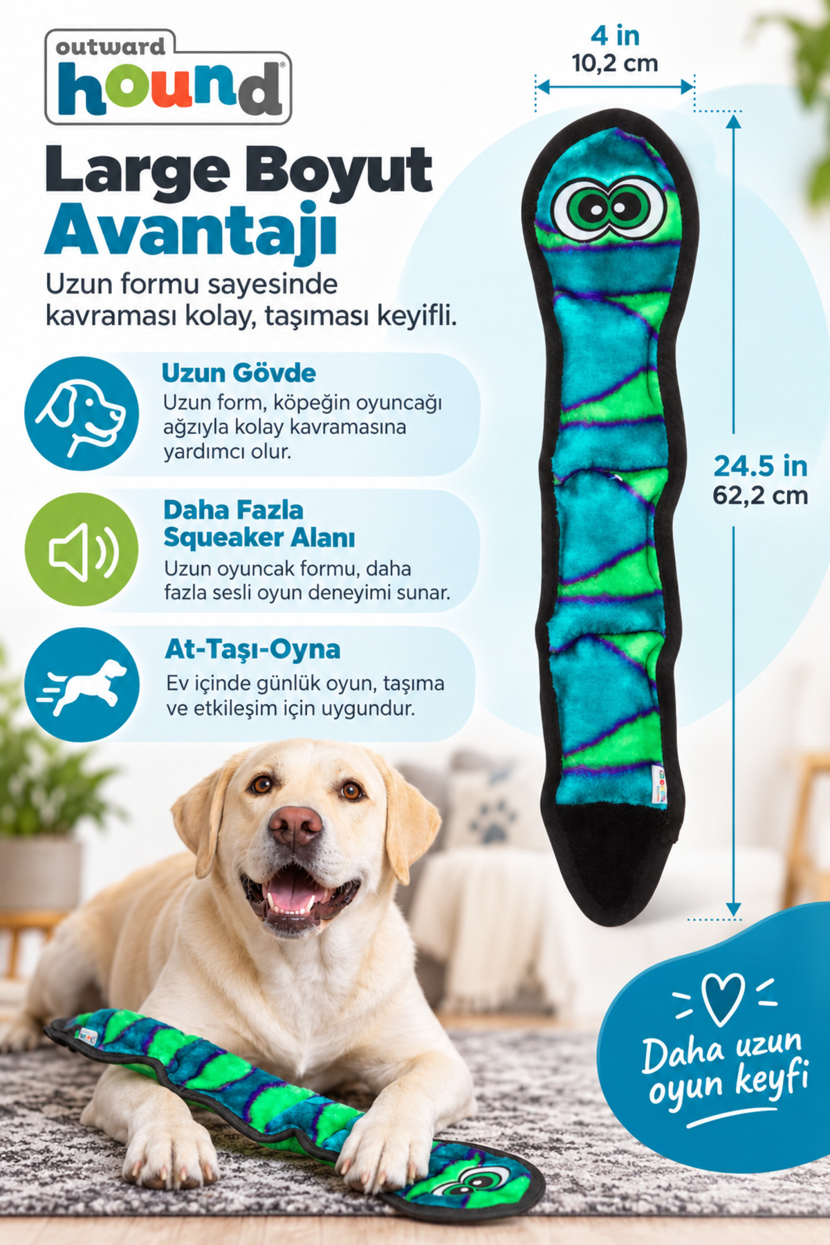 اسباب‌بازی عروسکی مار برای سگ، سری Invincibles Snake از آوت‌وارد هاوند Outward Hound، Large رنگی