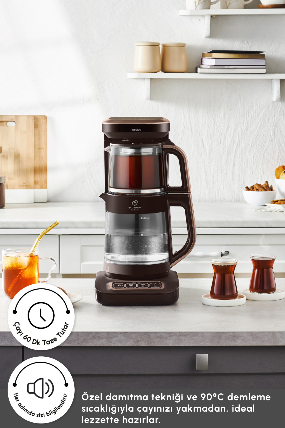 چای ساز TEA LOVER ROBOTEA PRO CONNECT 4 IN 1 TAKING GLASS MACHINE WALNUT BROWN اورجینال Karaca