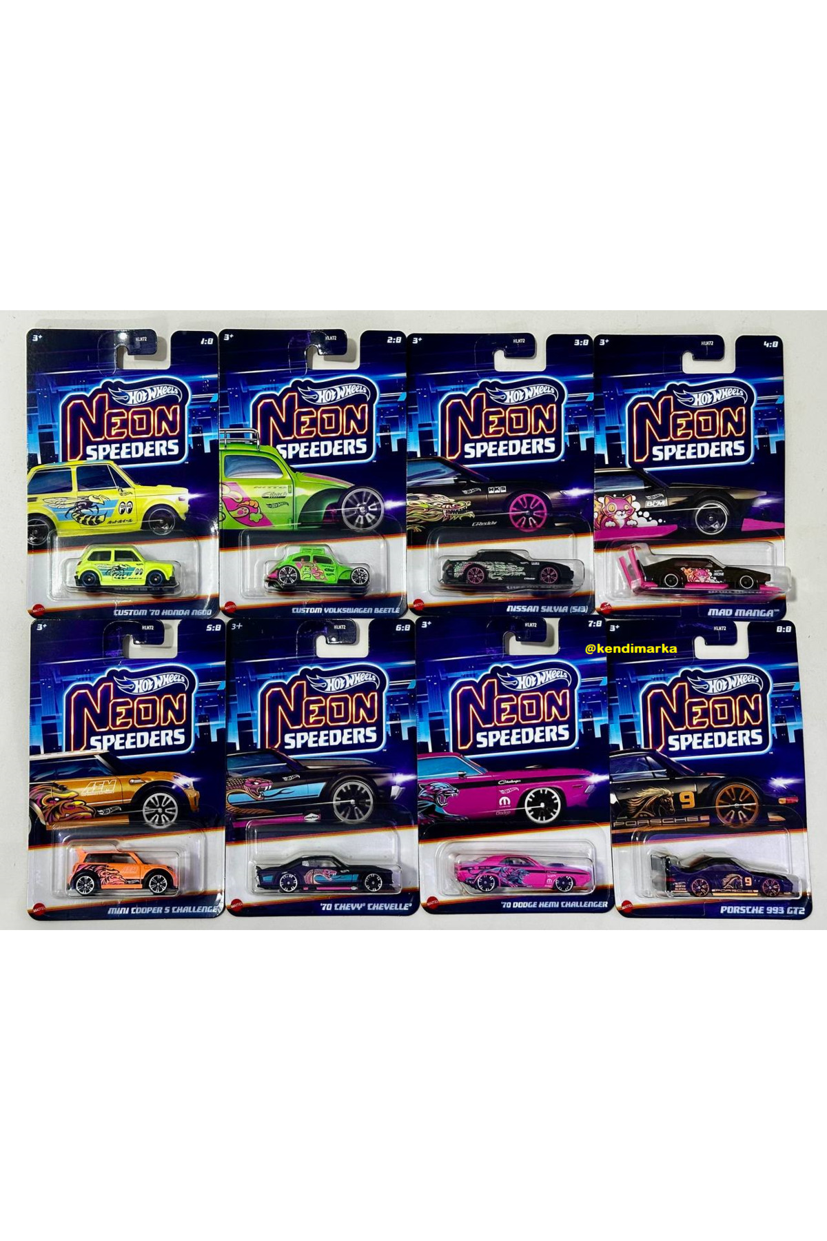 ماشین اسباب بازی مجموعه کامل 8 تکه کارت بلند HOTWHEELS NEON SPEEDERS سری 2025 از ترکیه HOT WHEELS