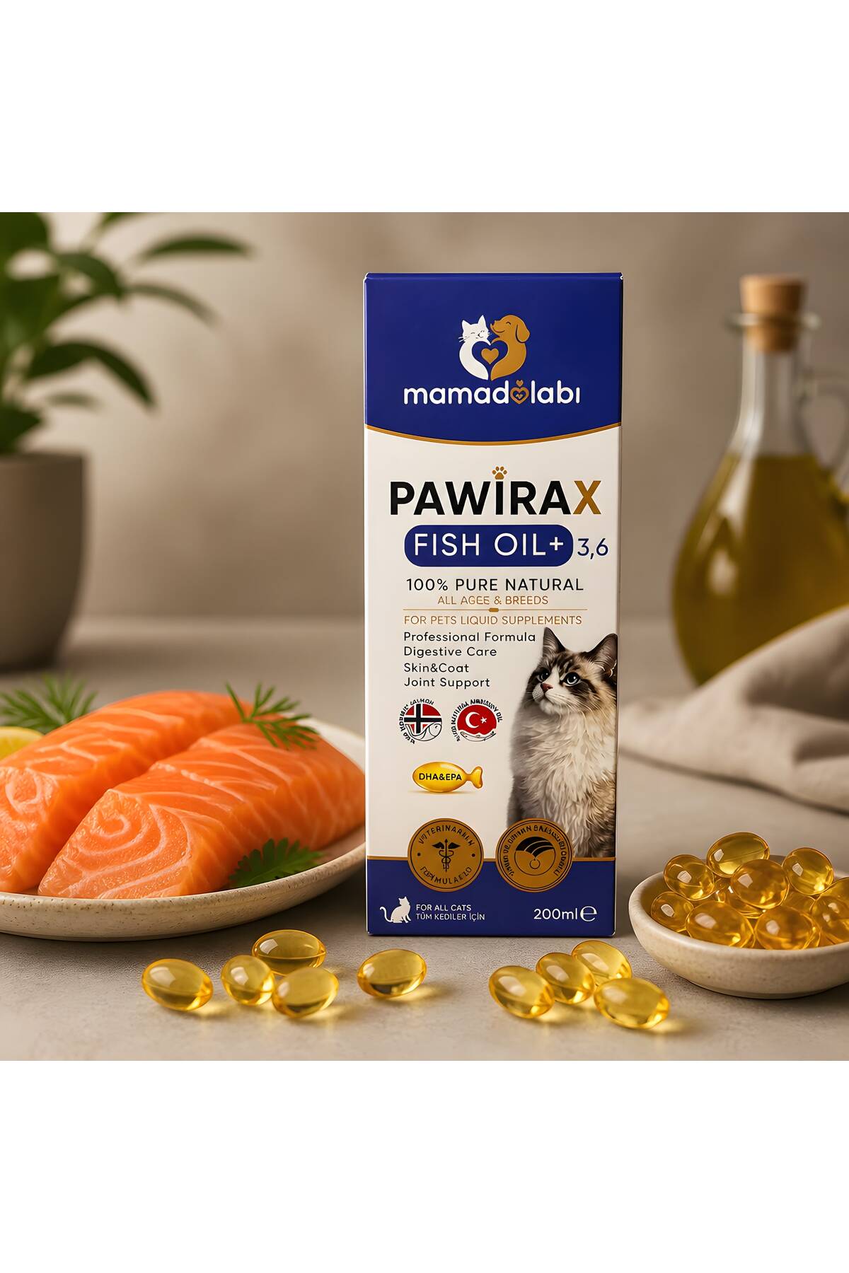 ست خمیر مالت گربه ۱۰۰ میلی‌لیتر و روغن ماهی گربه ۲۰۰ میلی‌لیتر پاویراکس pawirax