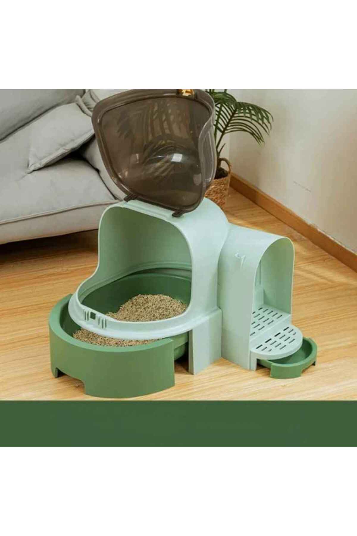 توالت سرپوشیده بسیار بزرگ گربه مونوزون Monozone، کشودار و سبز
