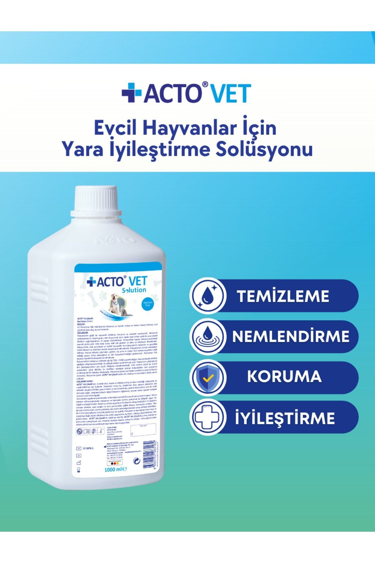 محلول بهبود زخم حیوانات خانگی اکتو Acto Vet Solution، ۱ لیتر