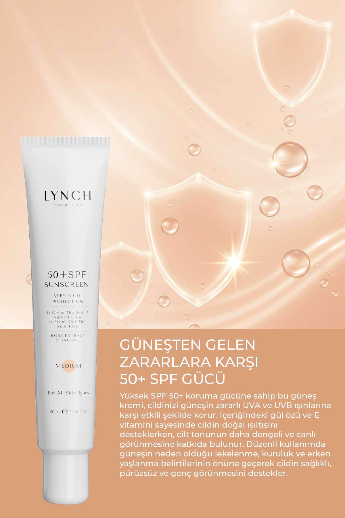 کرم بی بی با SPF 50 و حفاظت بسیار بالا رنگ بژ 40 میلی لیتر Lynch Cosmetics