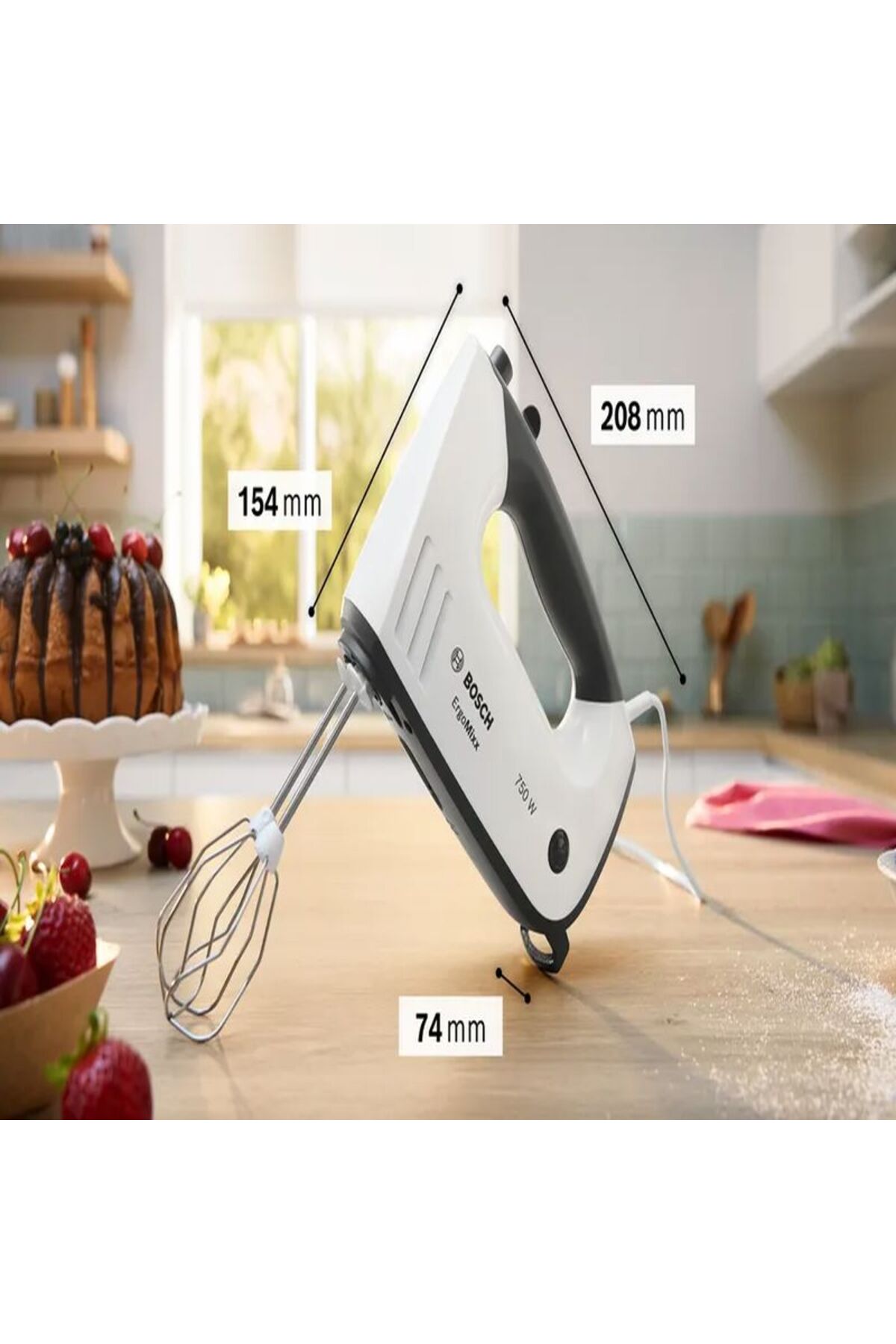 میکسر و ست دستی ERGOMIXX 750 W سفید خاکستری هدیه ترازوی آشپزخانه خانگی UZUNKAYA اورجینال Bosch