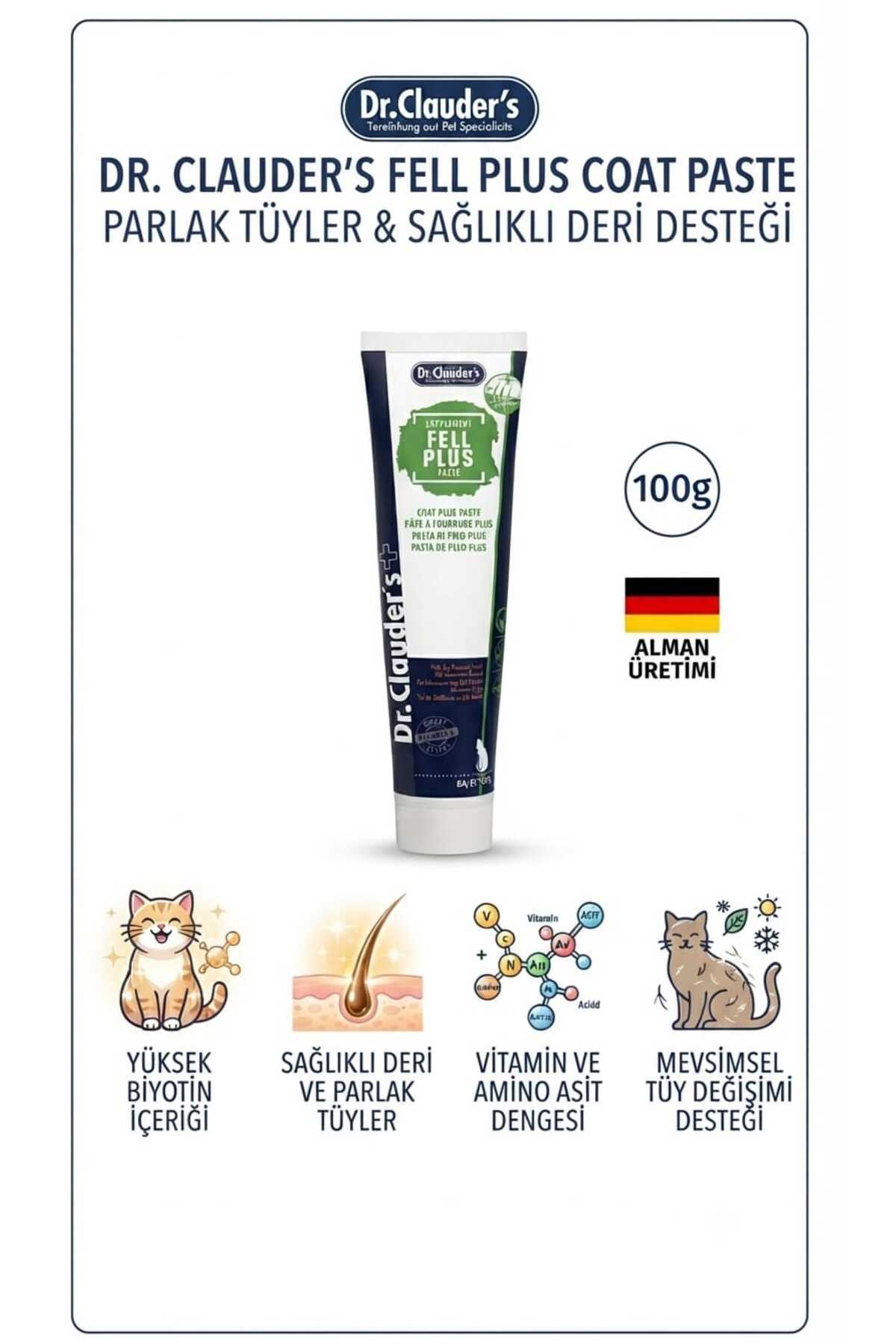 خمیر گربه دکتر کلادر Dr. Clauder'S، Antihairball و Fell Plus، بسته دوتایی 100 gr