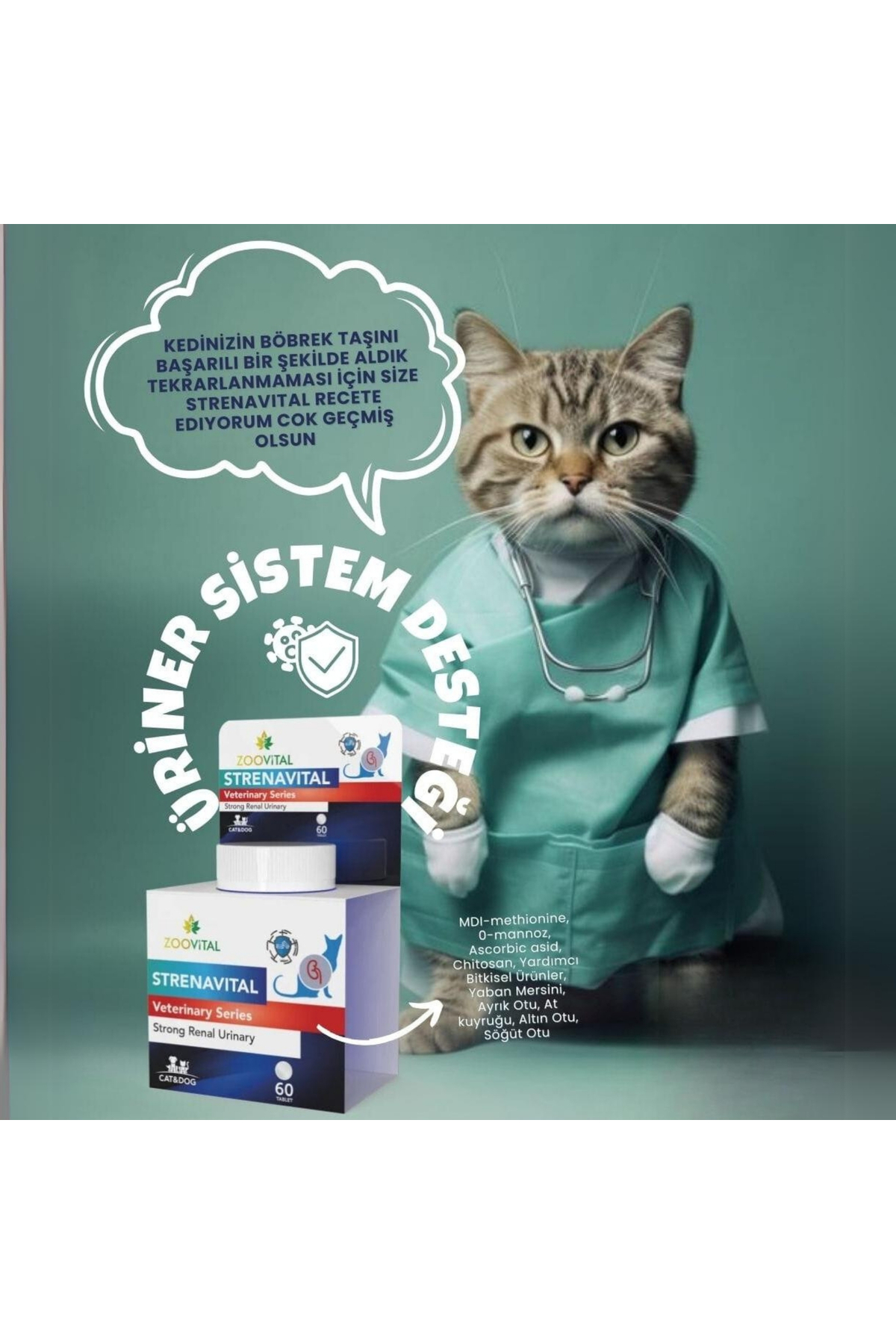 مکمل قرصی گربه Strenavital زوویتال Zoovital برای حمایت از دستگاه ادراری، مدل 11468