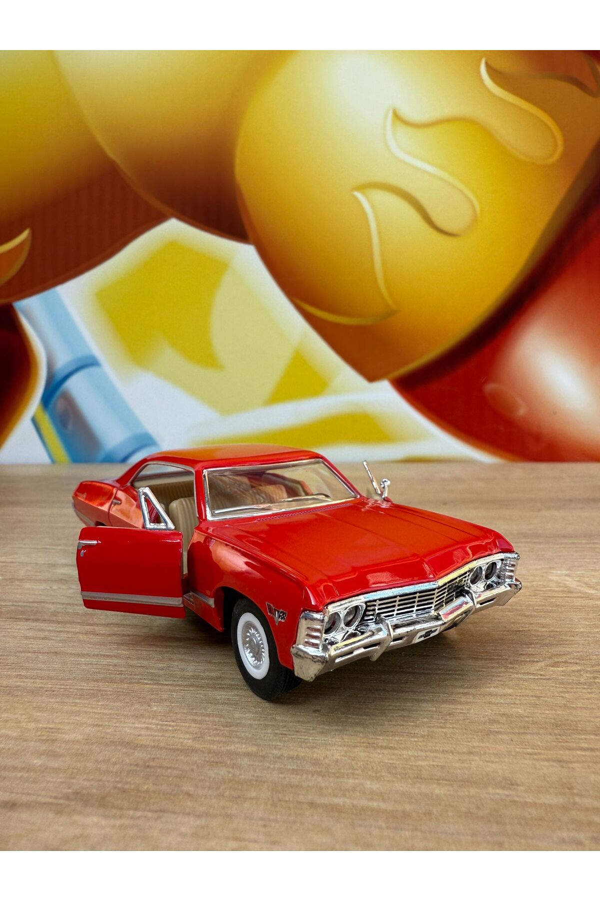 مدل خودرو PULL DROP 1967 شورلت ایمپالا قرمز TOY CAR CHEVY IMPALA اورجینال scntoys