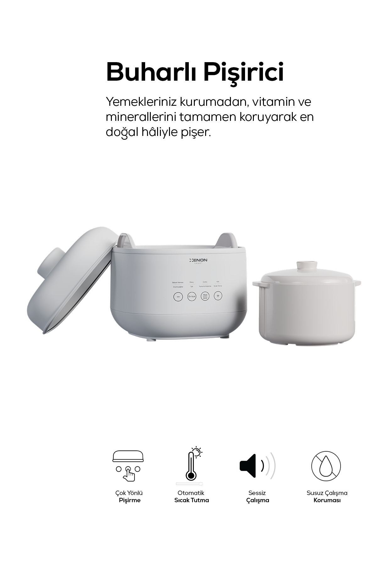 بخارپز برقی زنون اسمارت Xenon Smart، مخزن سرامیکی ۱ لیتری، مدل X1124، سفید