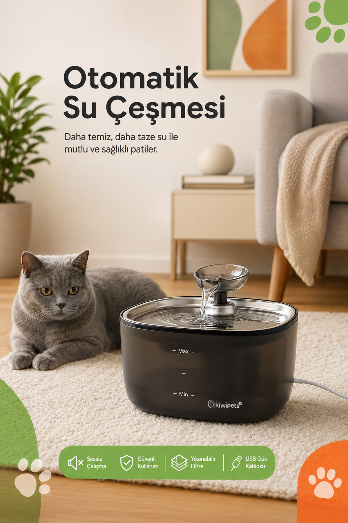 فواره آب خودکار و فوق‌کم‌صدای گربه و سگ کیوی Kiwi Kiwipets مدل Kpf-10555