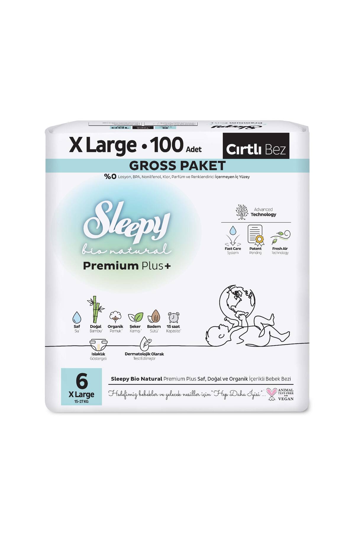 پوشک بچه بسته بندی بایو نچرال پرمیوم پلاس گروس سایز 6 XLARGE 100 عددی اورجینال Sleepy