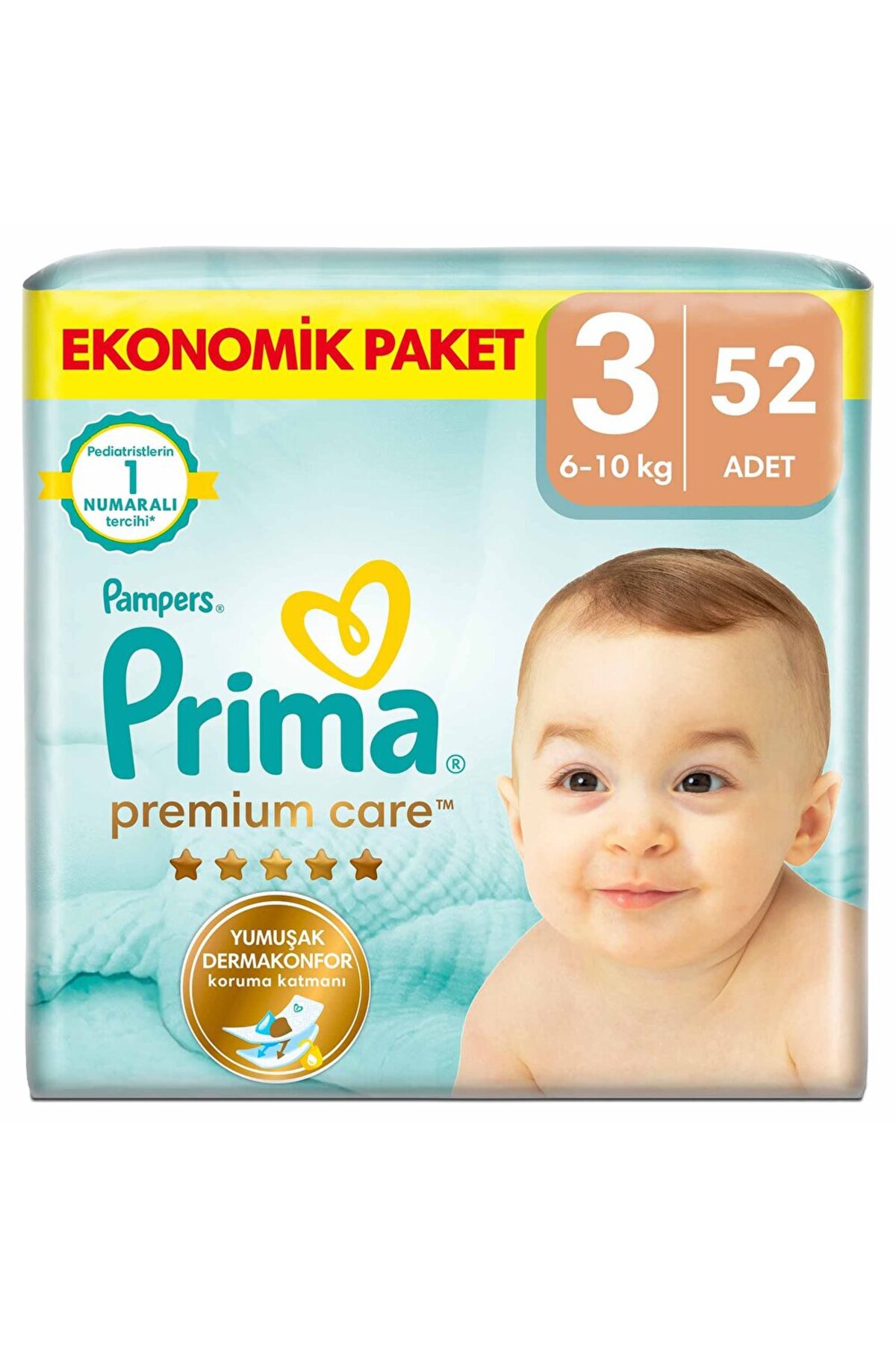 پوشک بچه کودک پرمیوم کر 3 سایز میدی بسته بندی اقتصادی 6 10 کیلوگرم 52 عدد اورجینال Prima