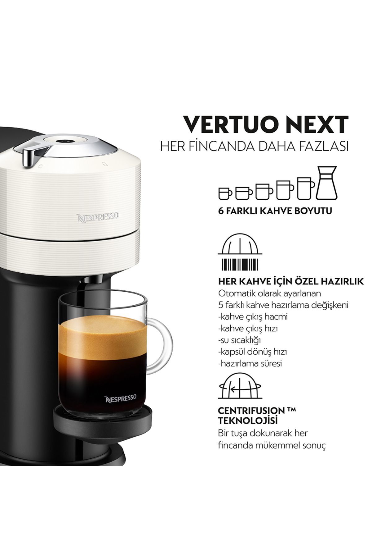 دستگاه اسپرسو و کاپوچینو قهوه ساز کپسول سفید VERTUO NEXT C اورجینال Nespresso