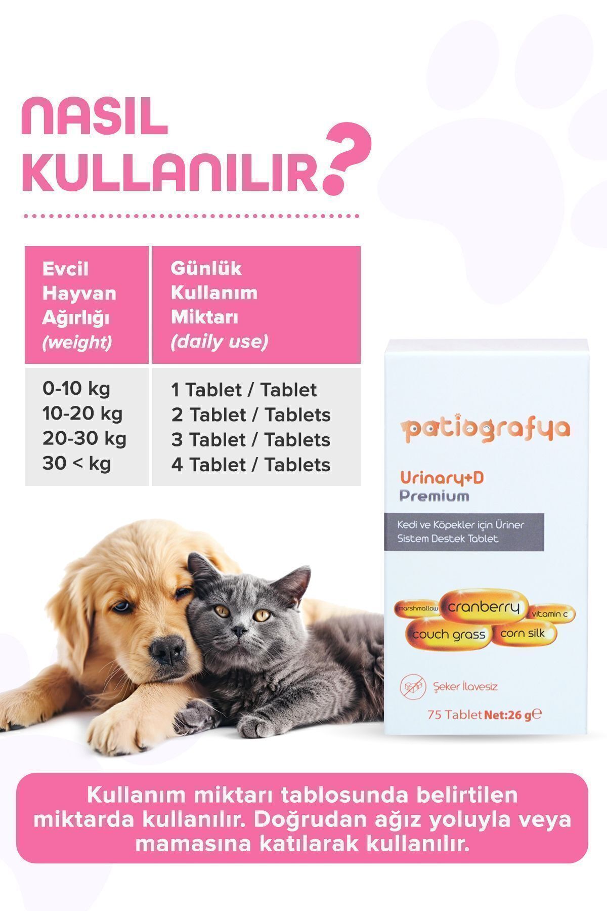 قرص پشتیبان سیستم ادراری گربه و سگ پاتیوگرافیا patiografya Premium Urinary+D
