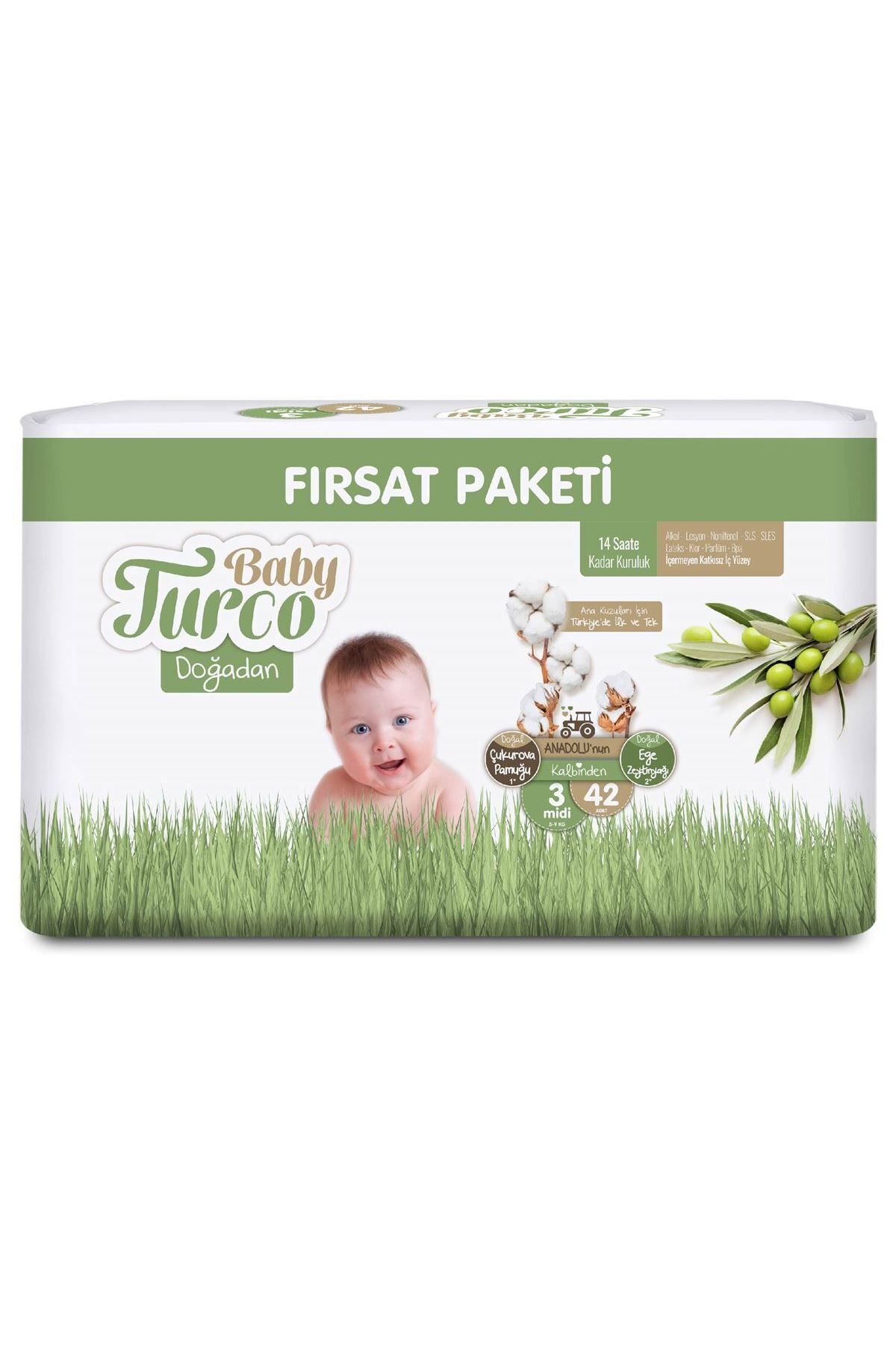 پوشک بچه بسته فرصت دوغادان سایز 3 میدی 42 عدد اورجینال Baby Turco