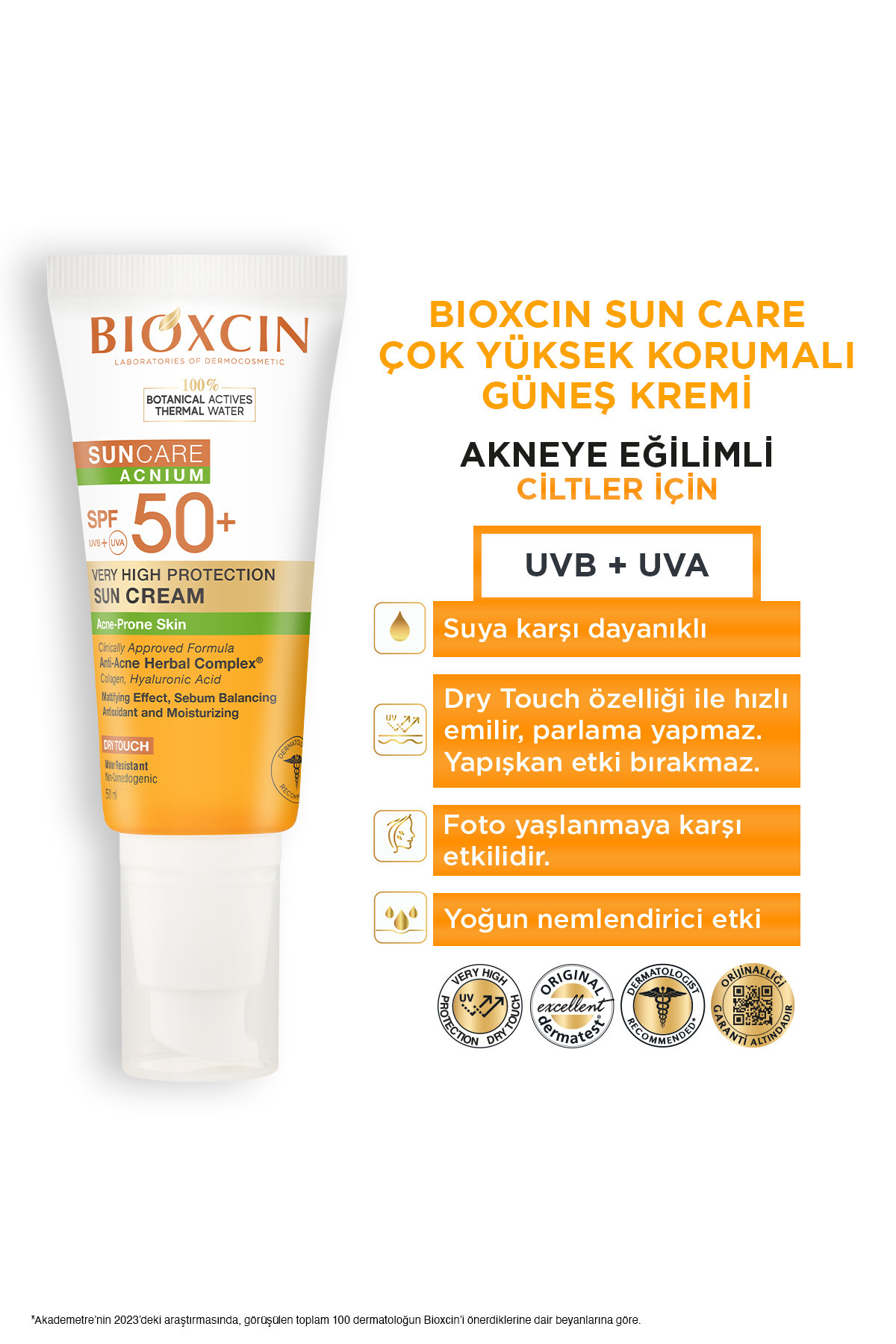 Bioxcin ضدآفتاب برای مراقبت از آکنه 50 SPF ضد آکنه، لمس خشک، مات