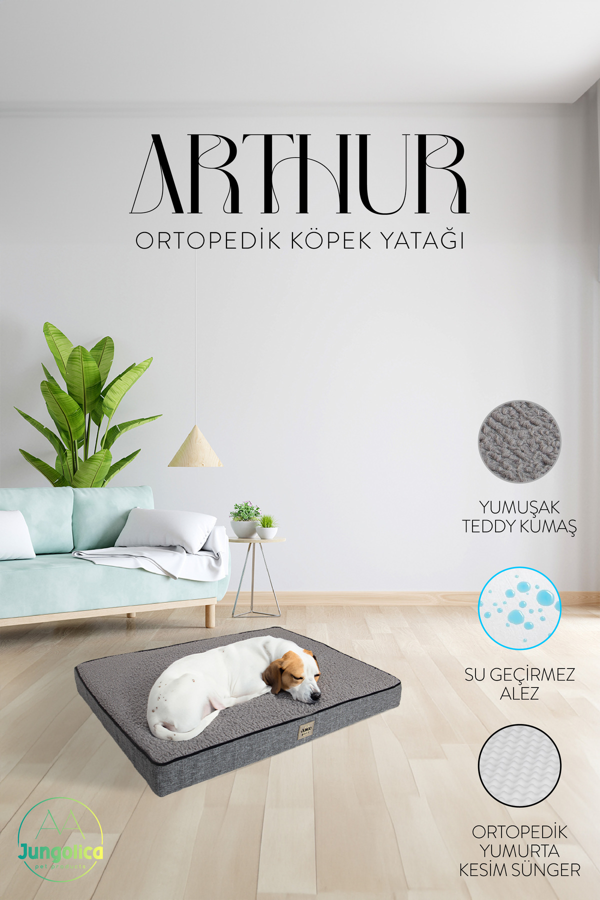 تخت گربه و سگ جونگولیکا پت پروداکتس Jungolica Pet Products Arthur JPP03 با اسفنج ویسکو و روکش جداشونده خاکستری