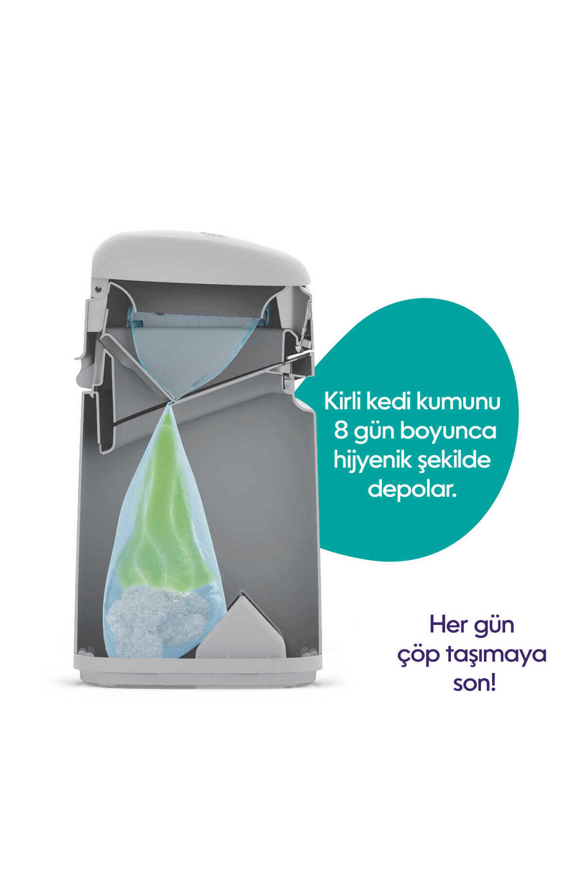 سطل زباله خاک گربه لیتر جینی Litter Genie نسل جدید Ultra، خاکستری، همراه کیسه یدک هدیه