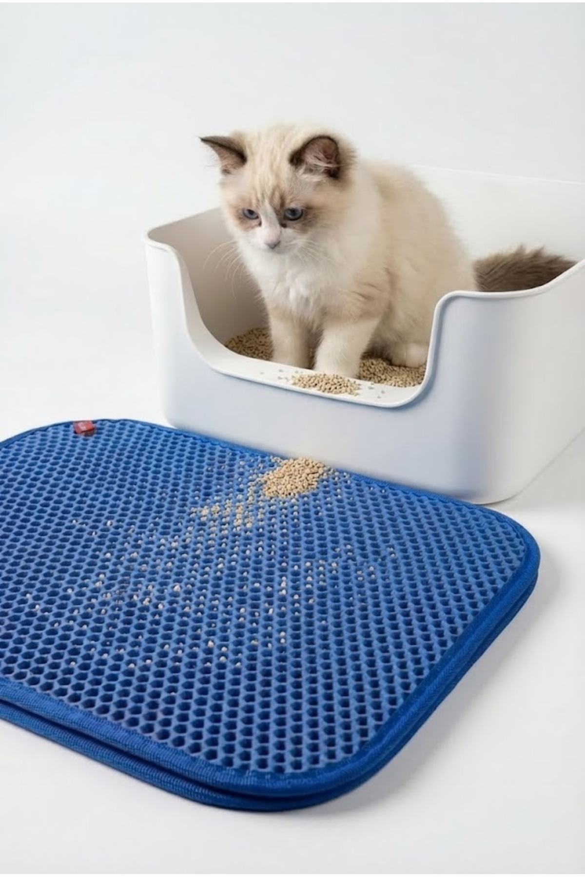 زیرانداز جلوی ظرف خاک گربه پوگالو Pugalo CleanPaw Premium، دولایه، ۵۰ × ۷۵ سانتی‌متر آبی