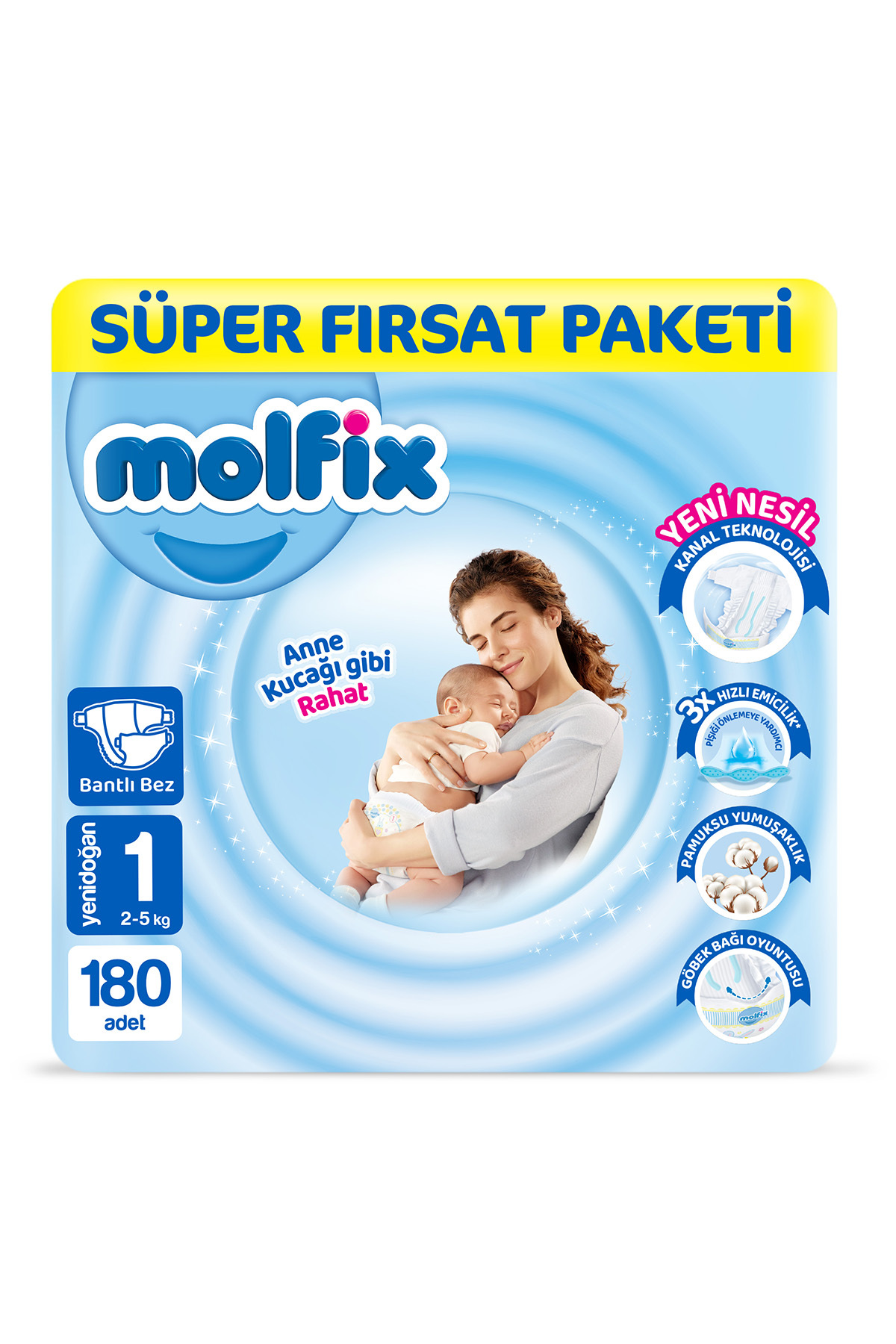 پوشک بچه سایز 1 پکیج سوپر فرصت نوزادی 180 عددی اورجینال Molfix