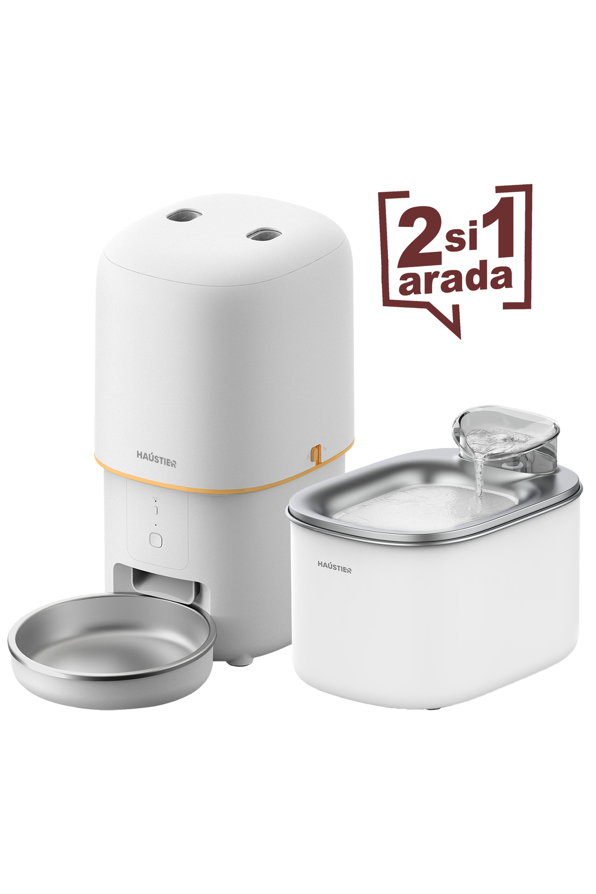 ست ظرف غذای هوشمند و آب‌نمای خودکار گربه هاوستیر Haustier، مدل HST-SET11، سفید 007L
