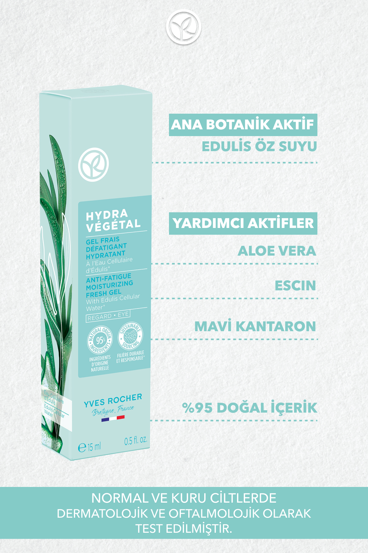 Yves Rocher کرم دور چشم Hydra Vegetal برای پوستهای معمولی و خشک 15 میل