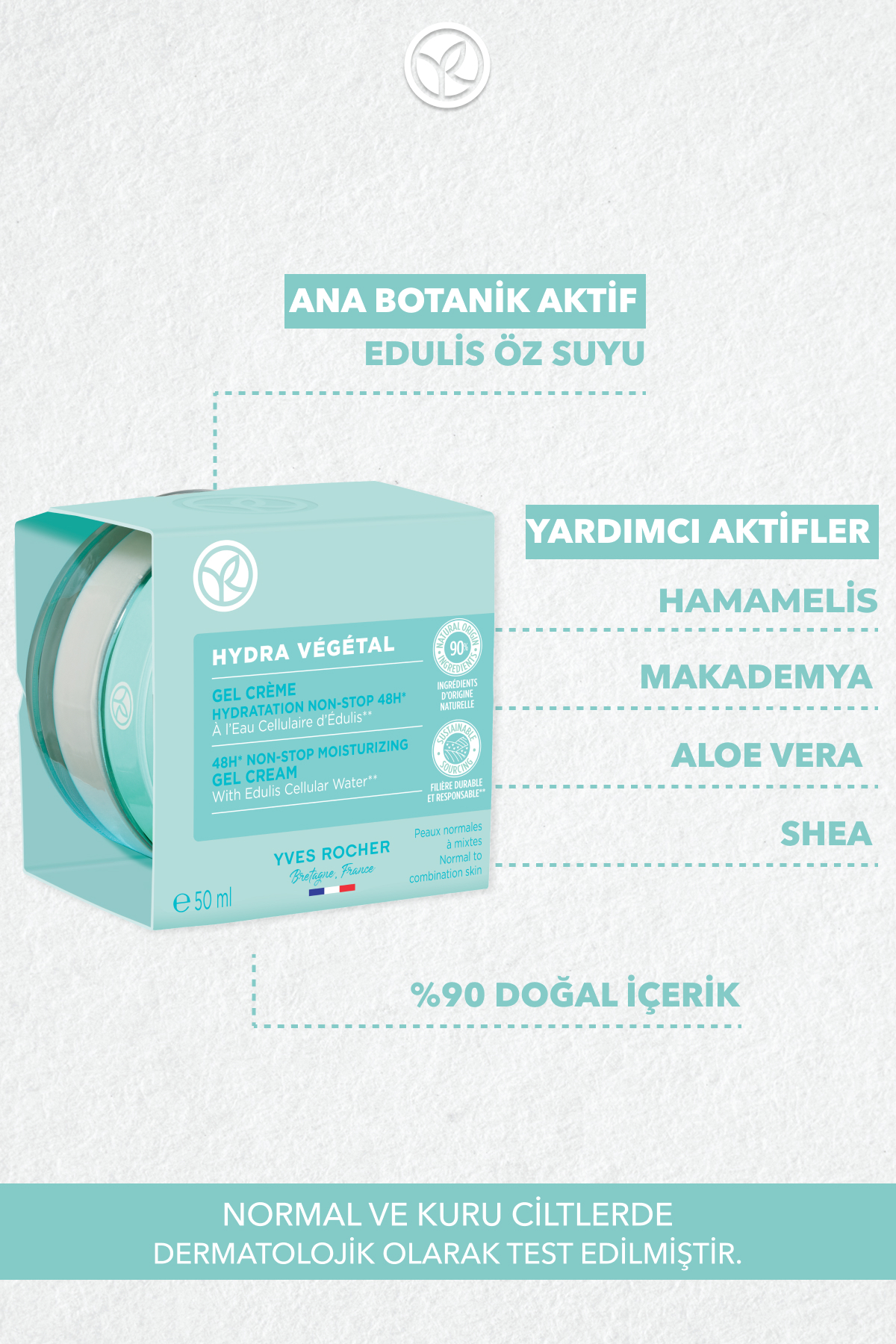 کرم صورت پوست طبیعی و خشک پانتنول E ویتامین ژل هیدرا گیاه گیاهی Yves Rocher
