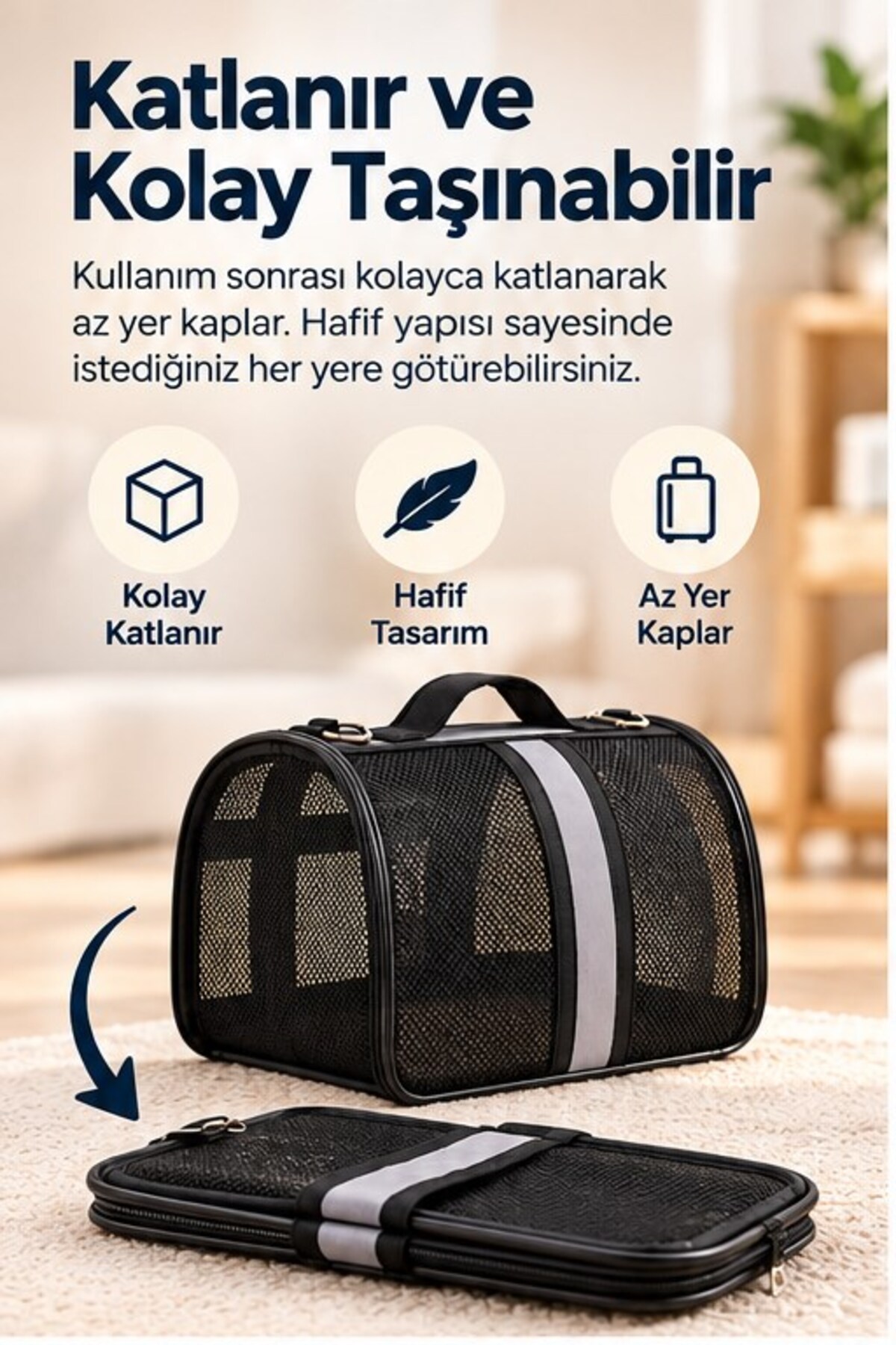 کیف حمل گربه و سگ کورت‌بای شکل Kurtbay Şekil مدل VN11134، توری‌دار و سایز کابین