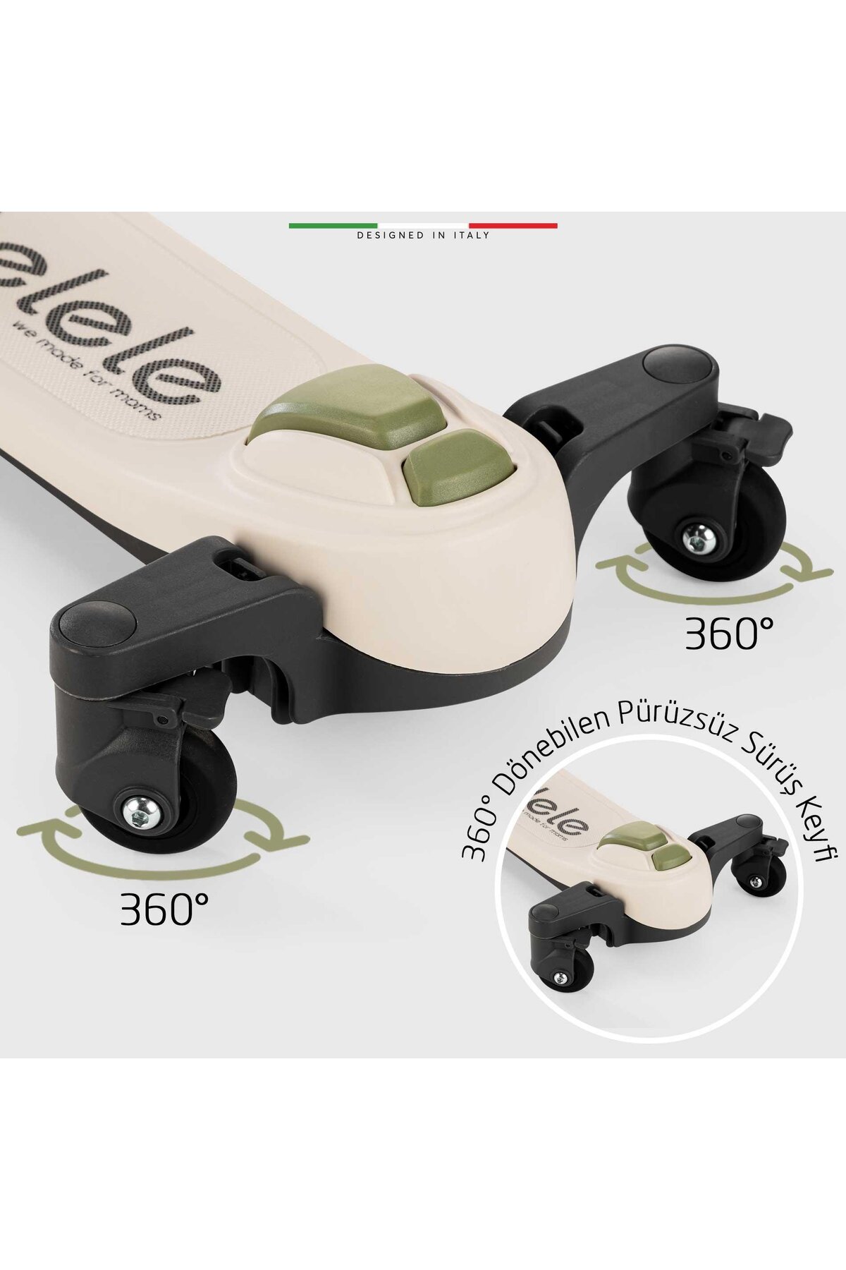 اسکوتر کودکان بچه گانه 5 چرخ با کنترل والدین POTENZA 4IN1 صندلی روشن قهوه ای Elele