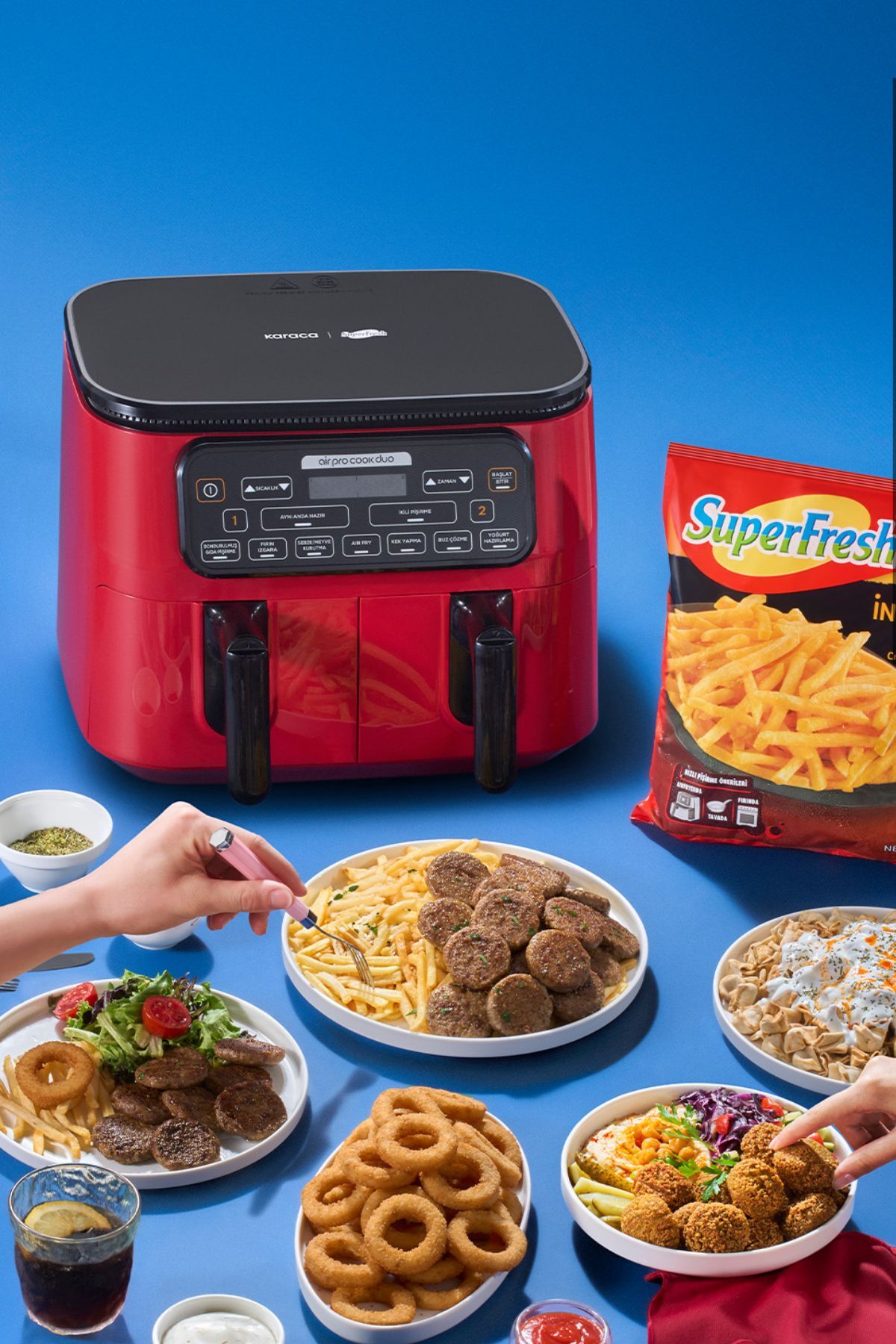 سرخ کن AIR PRO COOK DUO SUPERFRESH RED 4+4 لیتری برای 8 نفر اورجینال Karaca