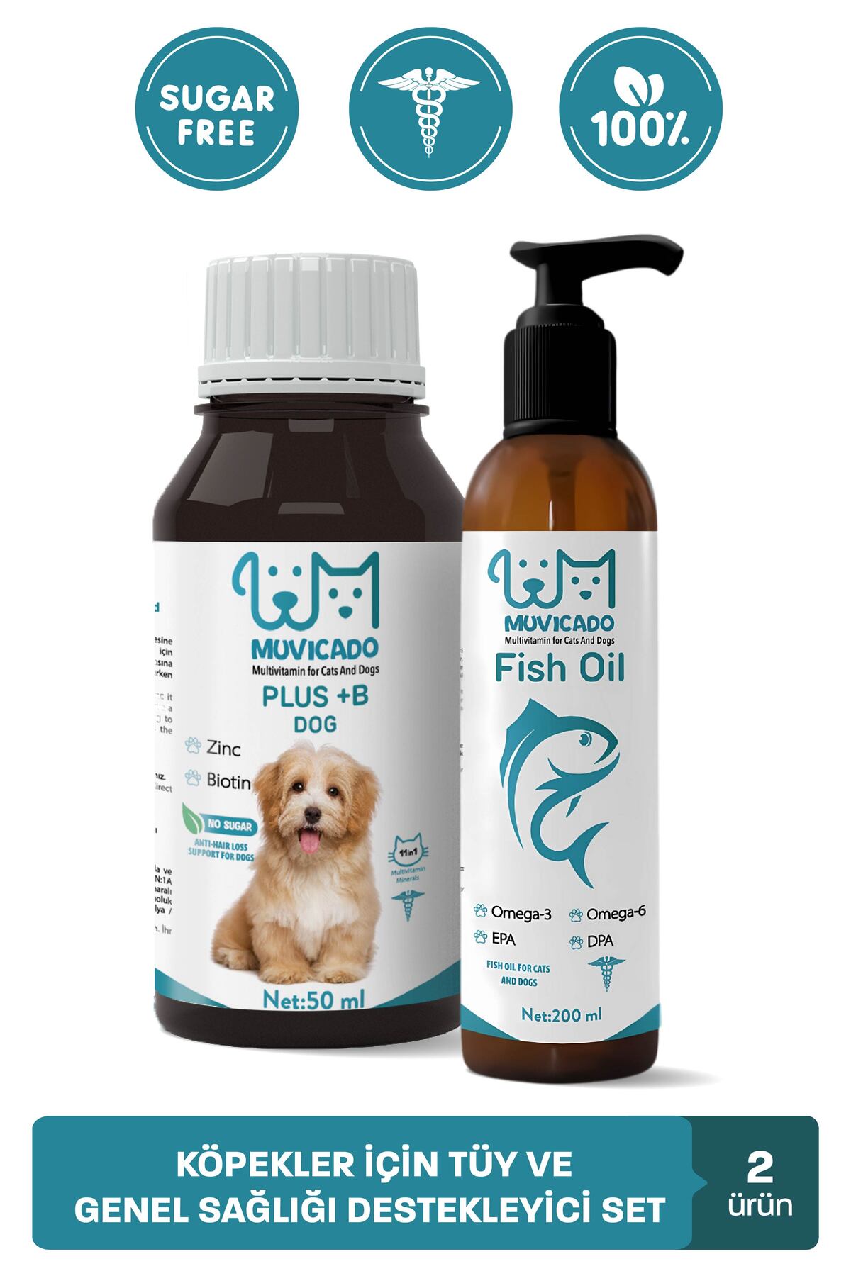 قطره روغن ماهی و مولتی‌ویتامین سگ موویکادو Muvicado، امگا ۳ و امگا ۶، مدل MKBSD