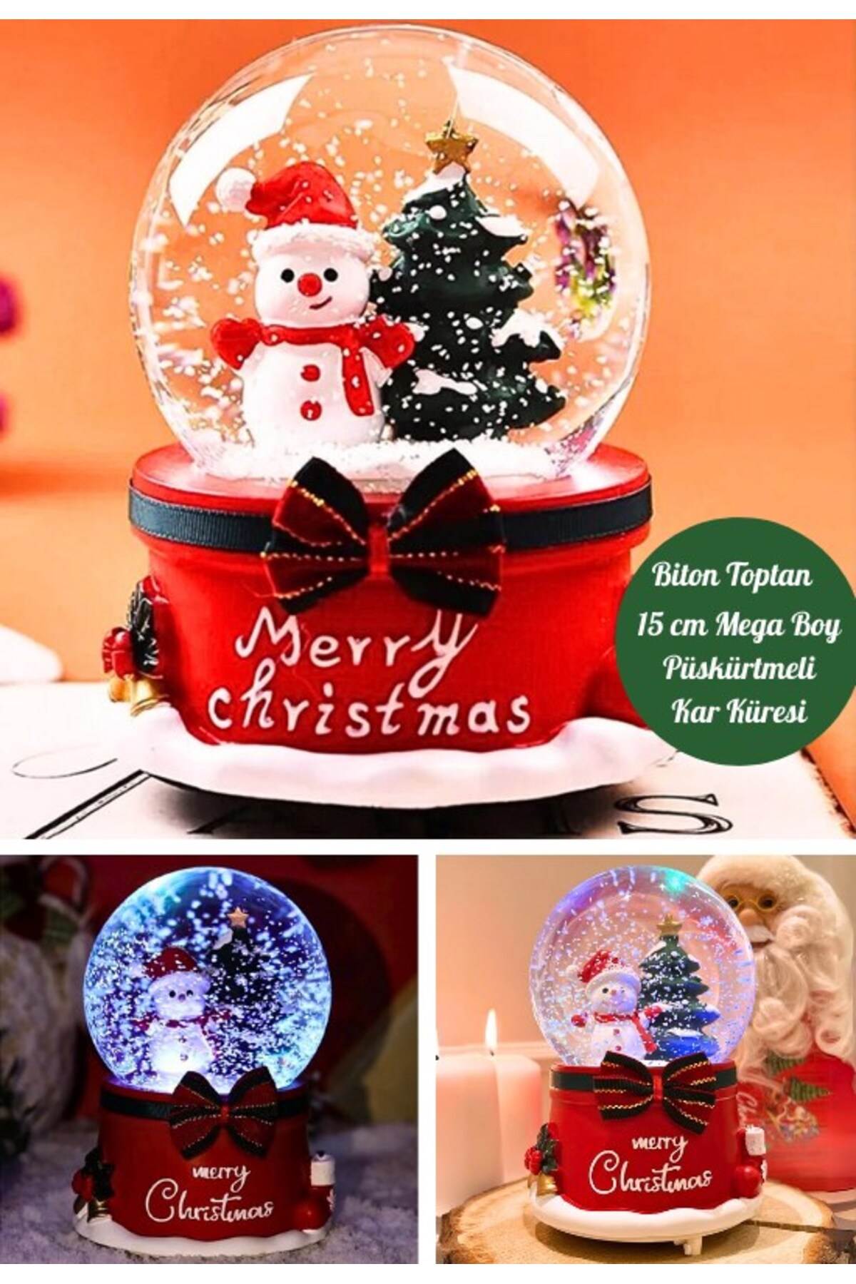 گوی برفی MEGA SIZE 2025 شب سال نو آدم با مضمون SNOW SPRAYING LIGHTED GLOBE 16 CM 17B از ترکیه BiTon Toptan