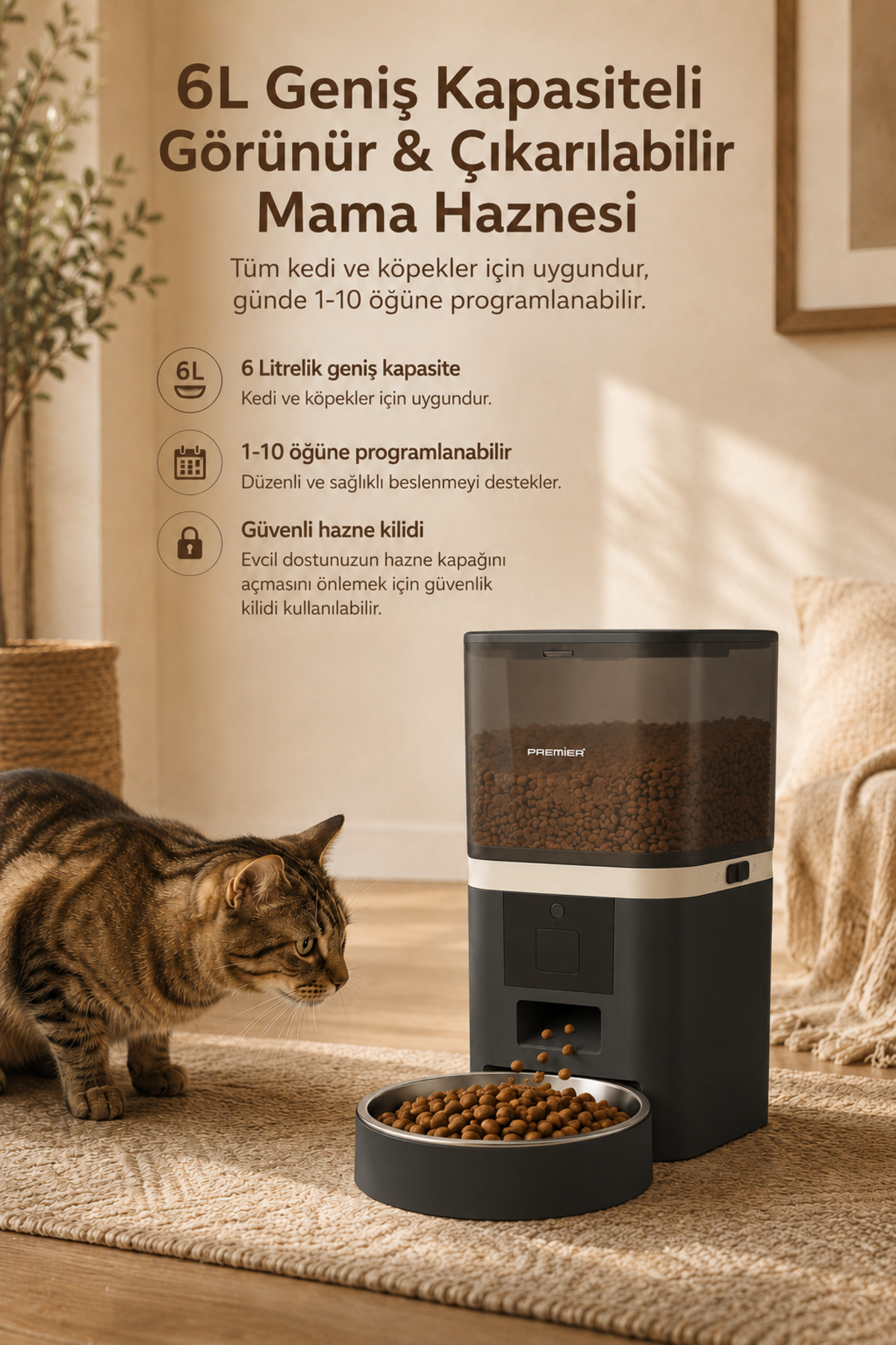 ظرف غذادهی خودکار هوشمند پریمیر Premier، Petmate Smart، مدل PPF 1003، ظرفیت ۶ لیتر، مشکی