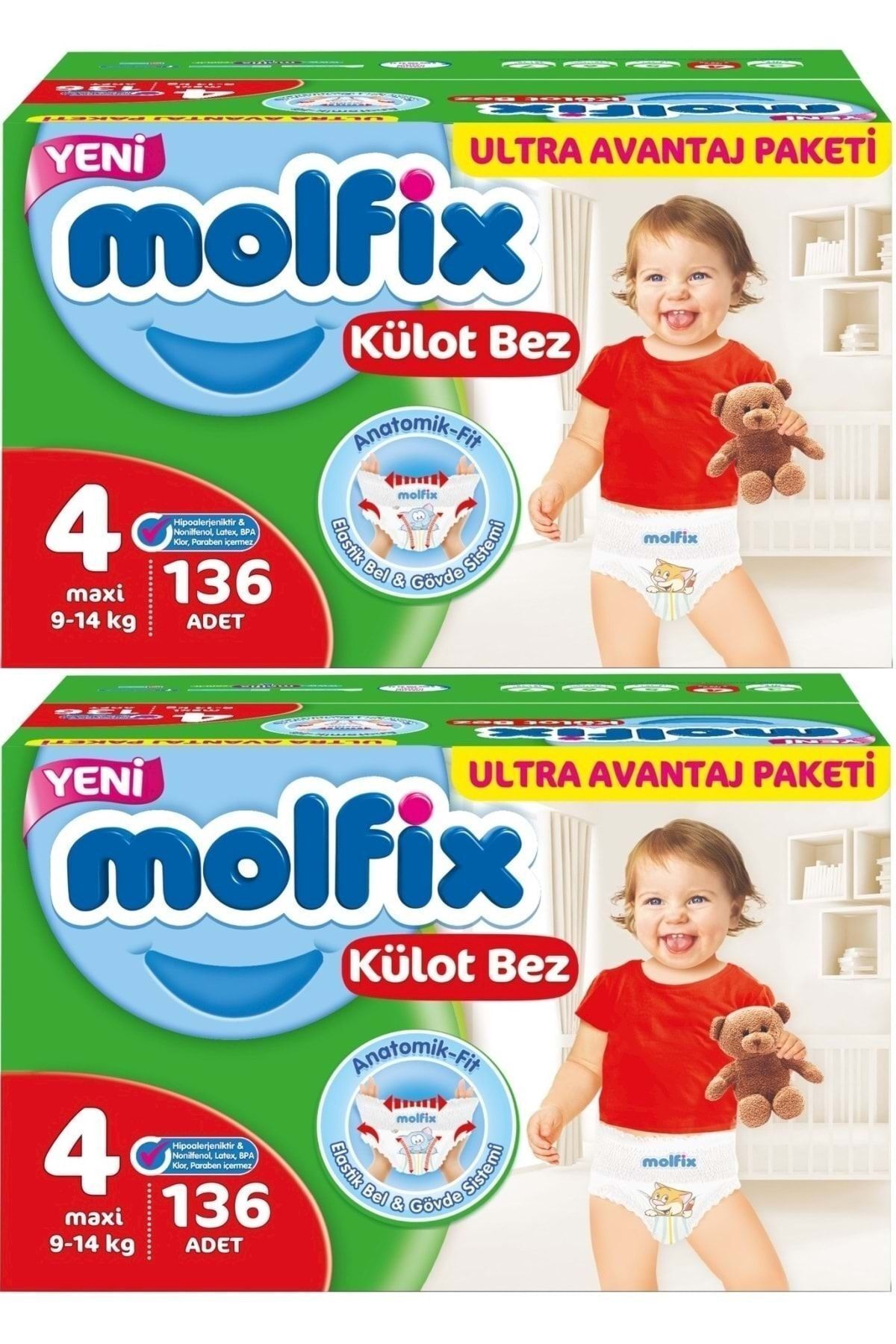 پوشک بچه اندازه شورتی ULTRA ADVANTAGE: 4 7 14 کیلوگرم MAXI 272 عدد اورجینال Molfix