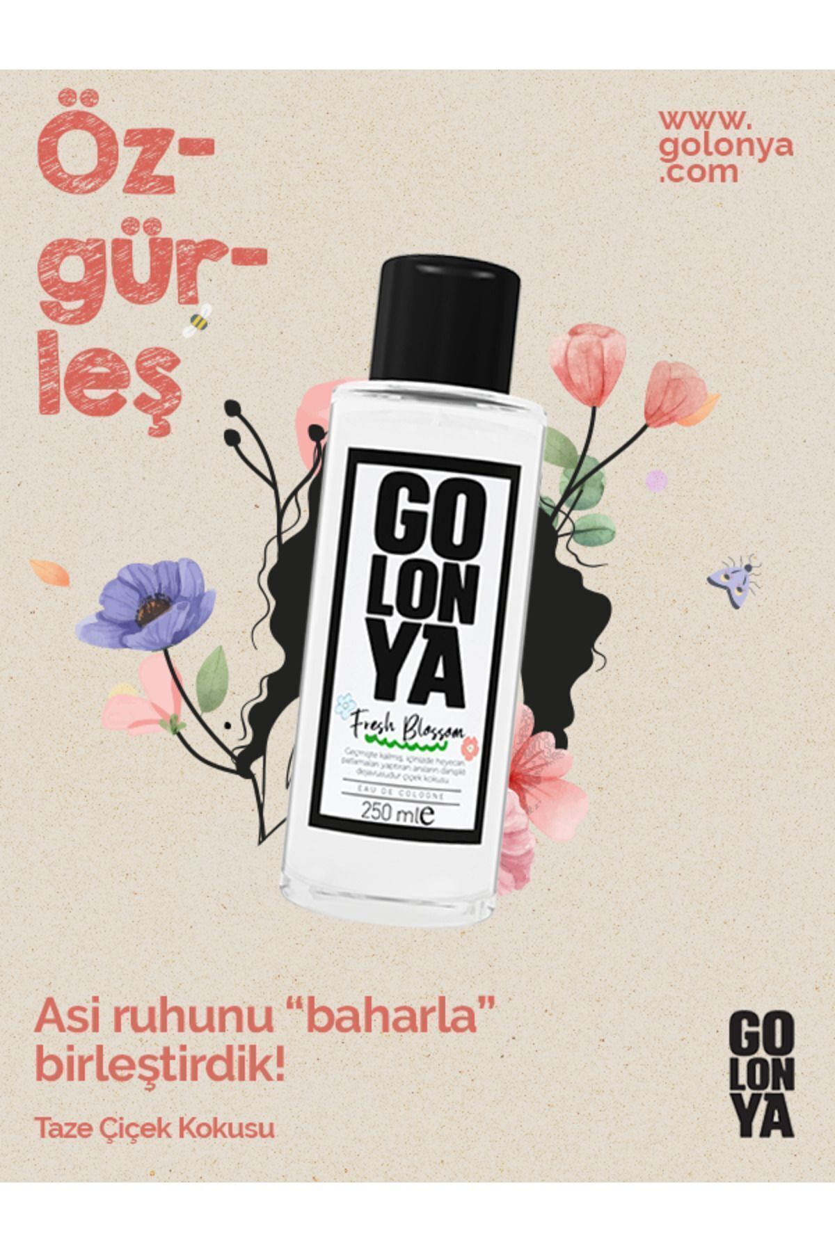 کلونیا با رایحه گل تازه 250 میلی لیتر در بطری شیشه‌ای مناسب برای استفاده روزمره Golonya