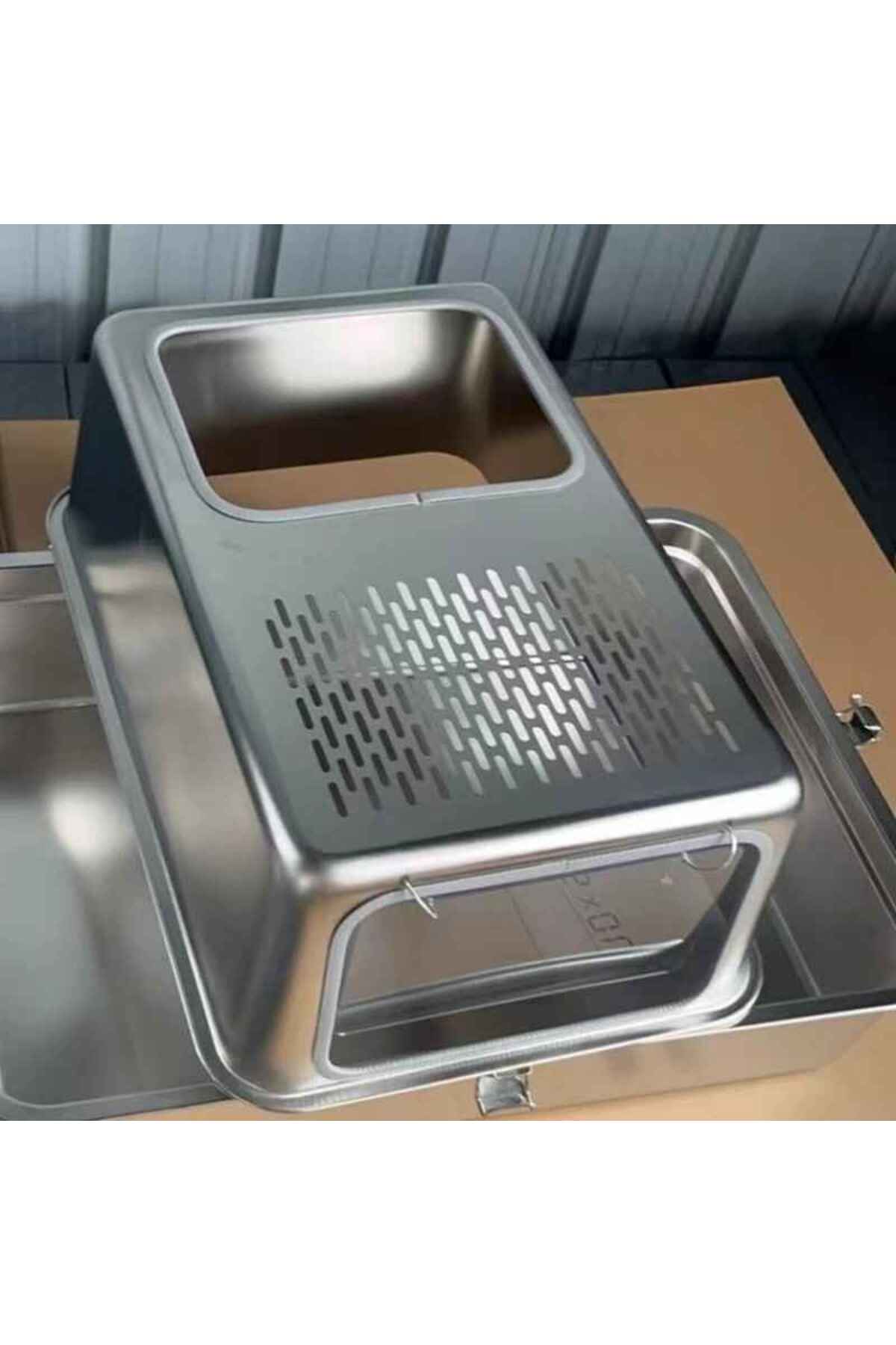 توالت گربه فلزی ضدزنگ، درپوش‌دار و دو ورودی تک‌تیک TechTic خاکستری