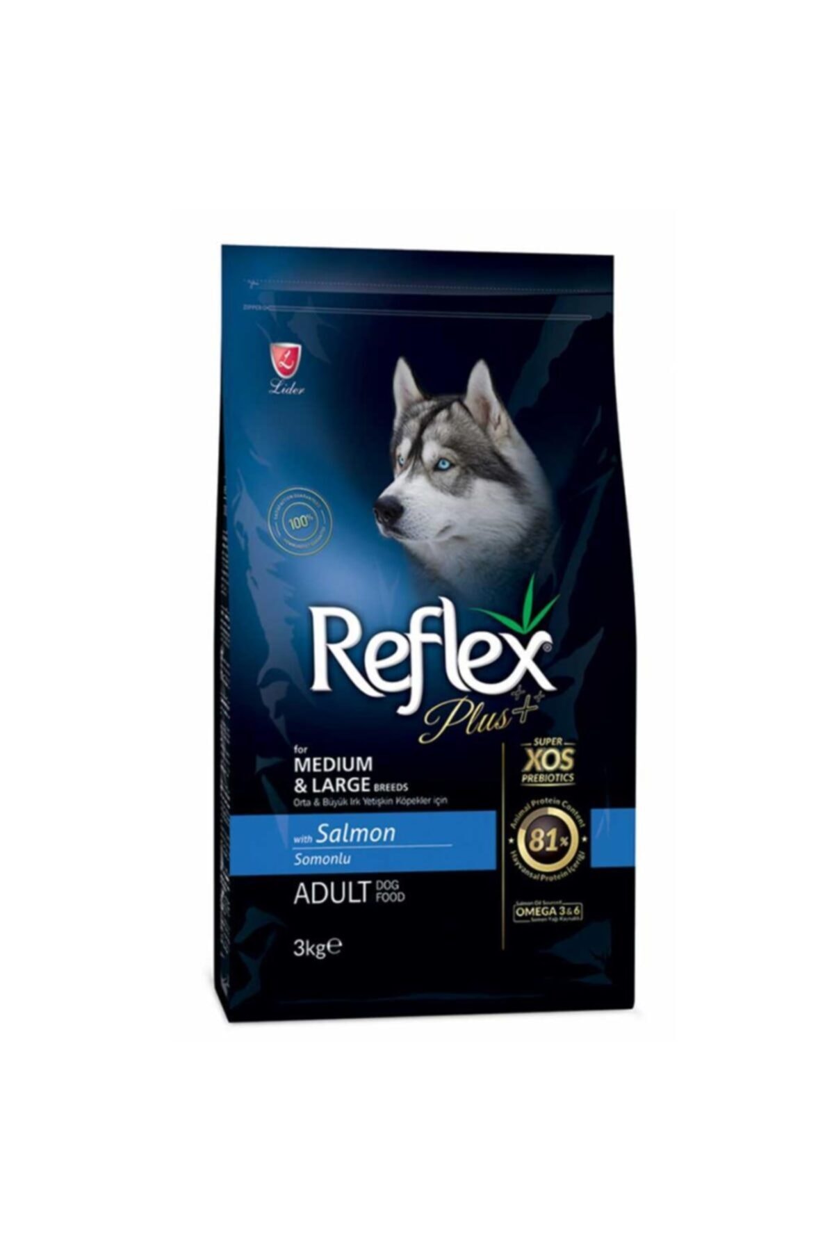غذای خشک سگ بالغ نژاد متوسط و بزرگ رفلکس Reflex Plus با طعم سالمون، ۳ کیلوگرم