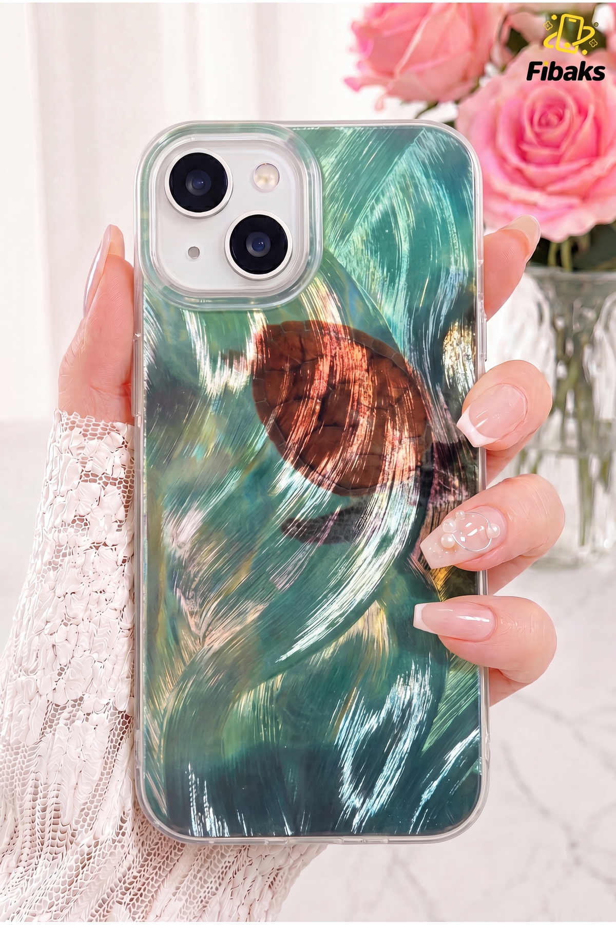 کاور و قاب محافظ سیلیکونی دوربین ضربه‌گیر با طرح هولوگرام لاک‌پشت CARETTA IPHONE 13 14 15 فیبکس Fibaks