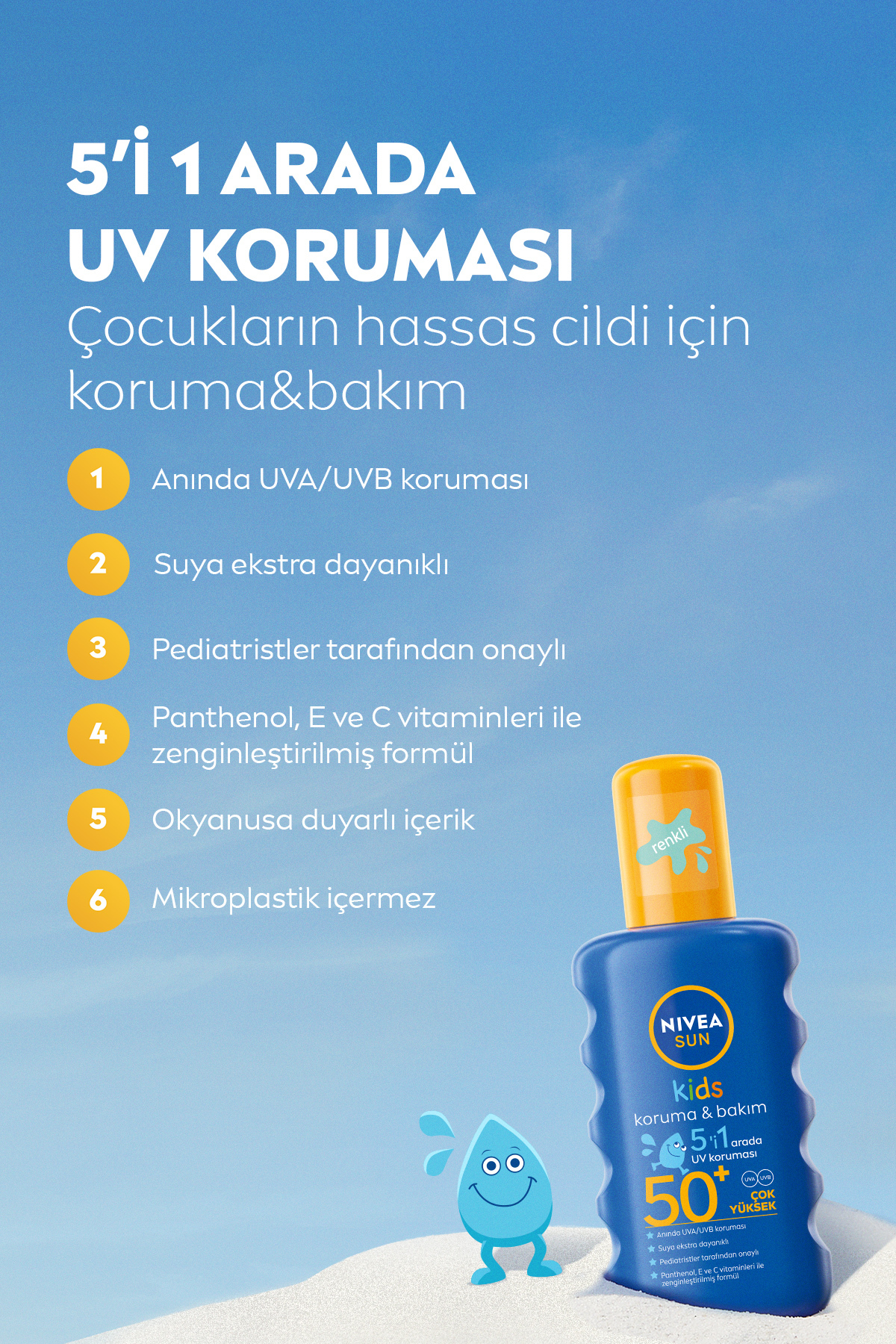 NIVEA آب‌پاش آفتابی کودکانه با SPF 50+ و حجم 200 میلی‌لیتر